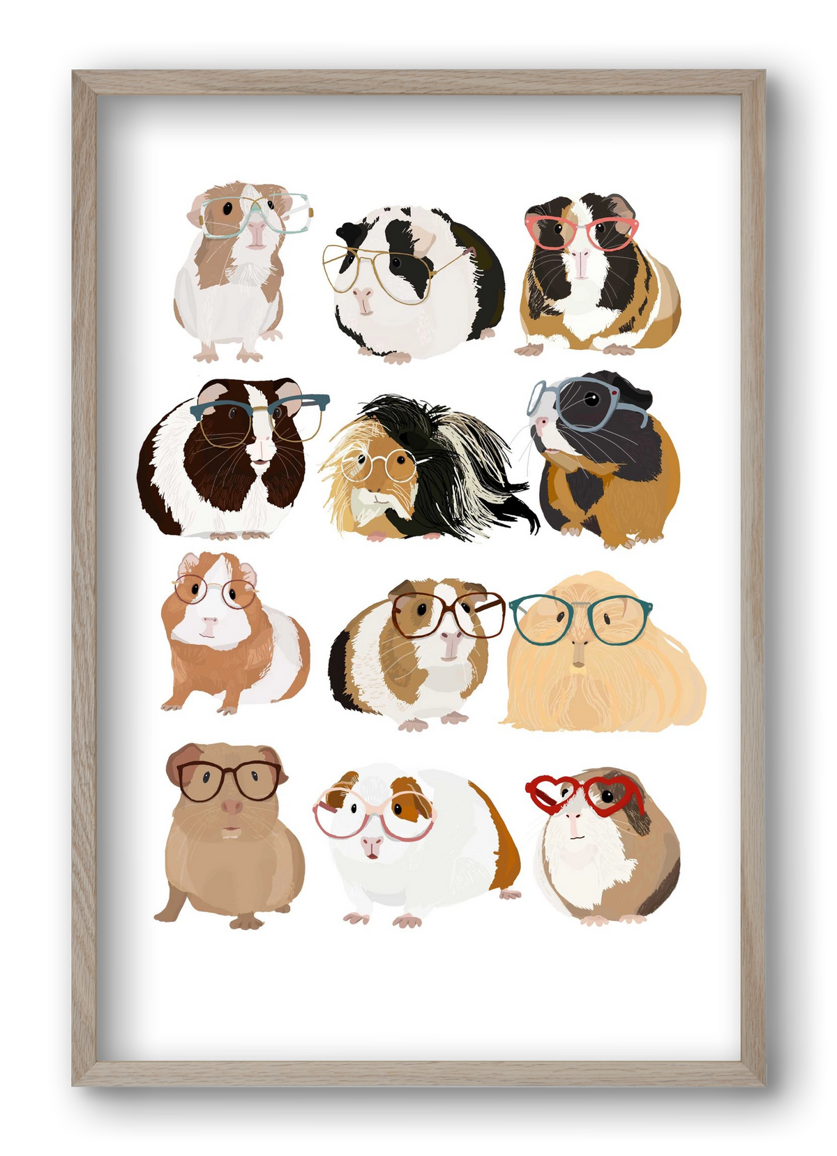 Guinea Pigs in Glasses, 40x60 cm (40x60 cm), Tölgy keret