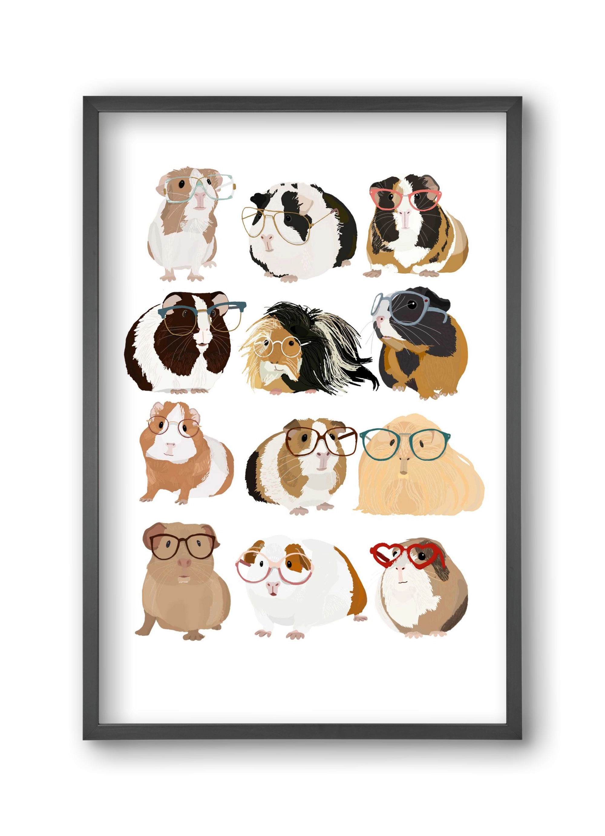 Guinea Pigs in Glasses, 30x45 cm (30x45 cm), Fekete keret