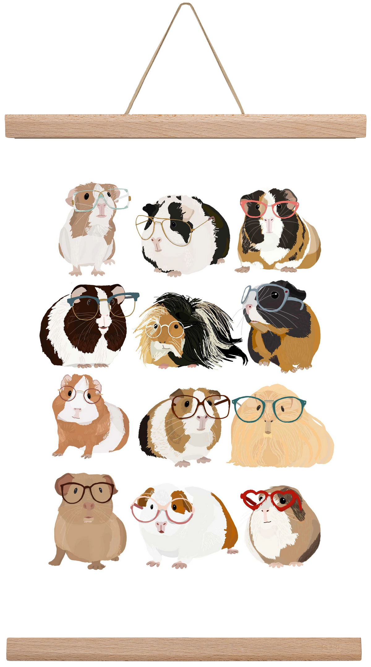 Guinea Pigs in Glasses, 30x45 cm (30x45 cm), Tölgy akasztó