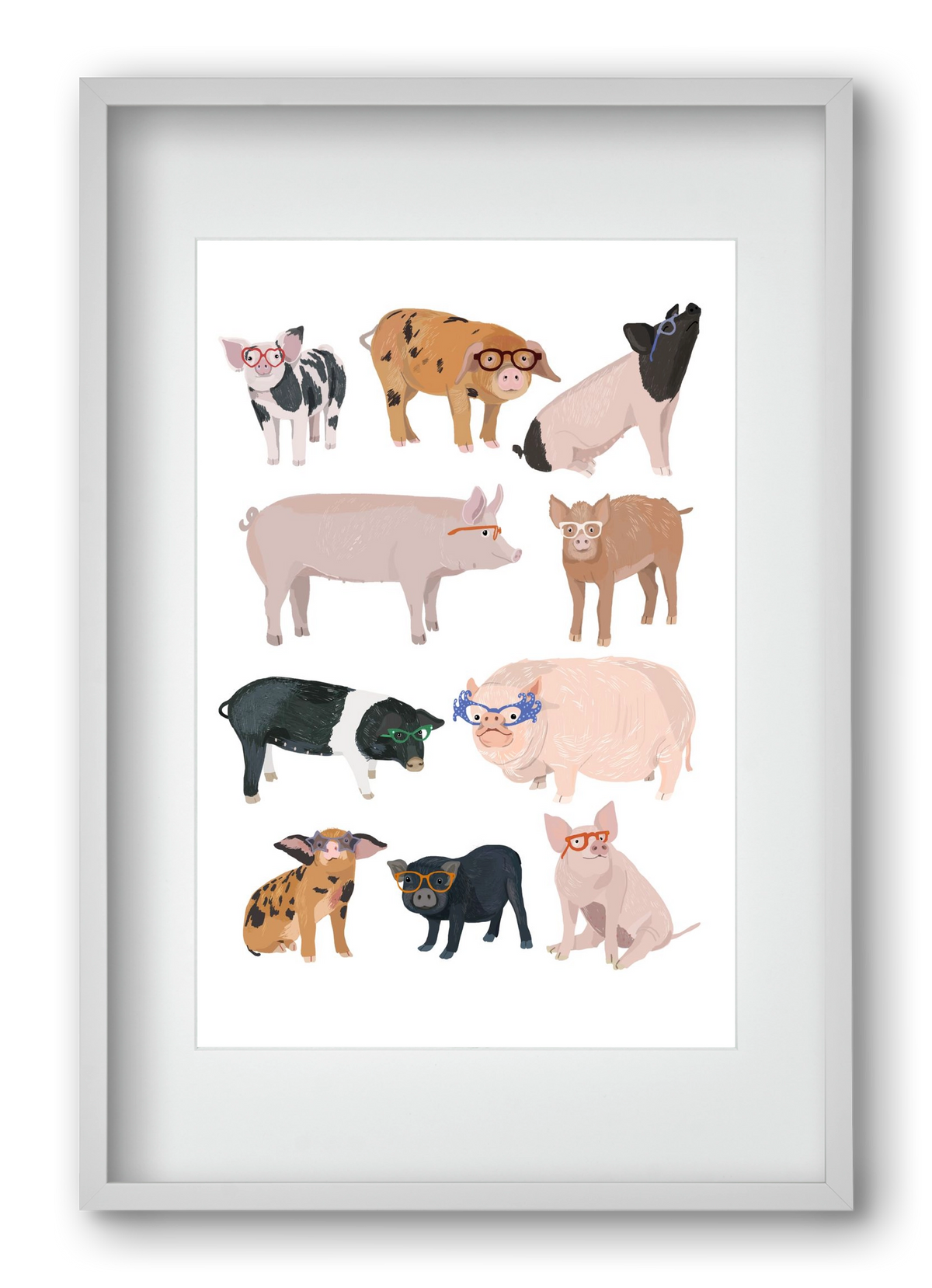 Pigs in Glasses, 40x60 cm (30x45 cm), Fehér keret, paszpartuval