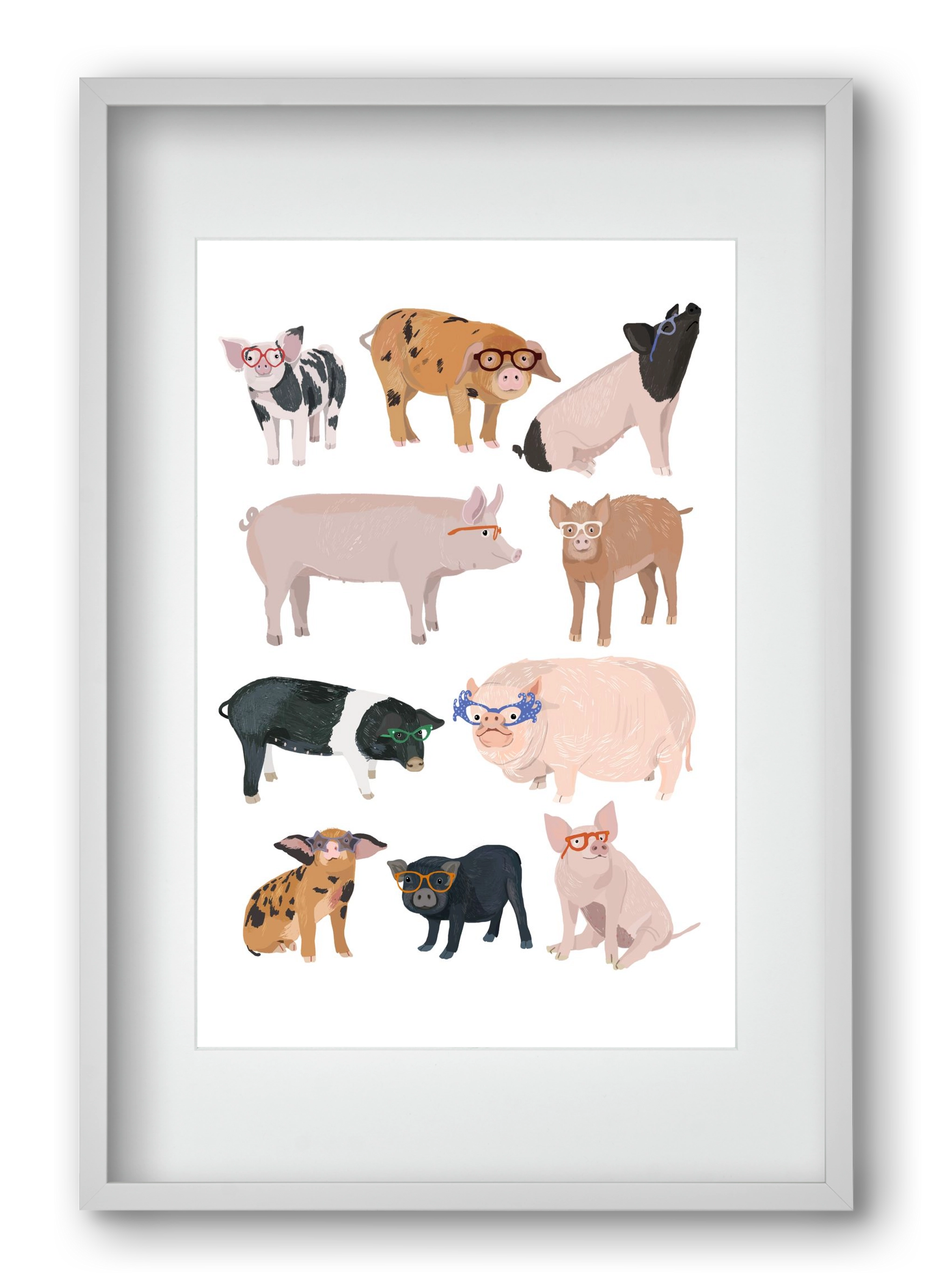 Pigs in Glasses, 40x60 cm (30x45 cm), Fehér keret, paszpartuval