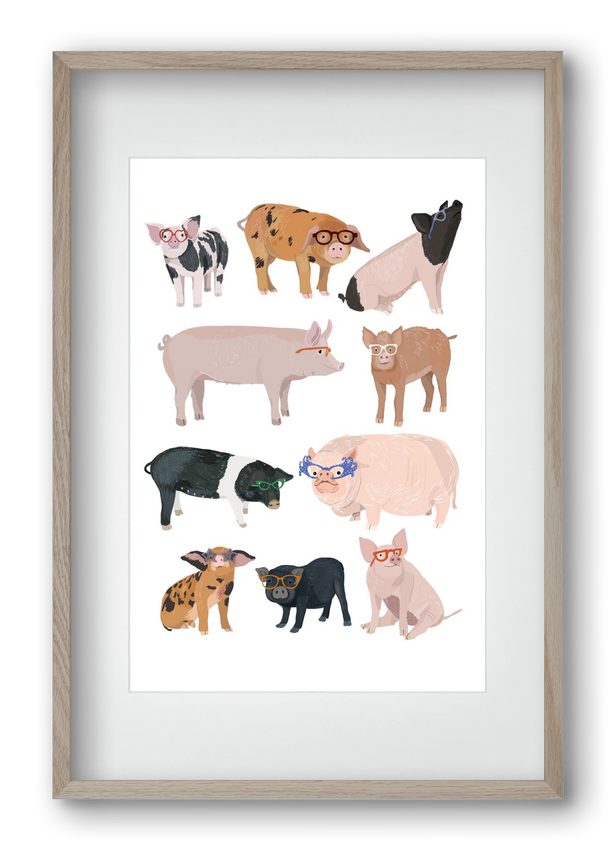Pigs in Glasses, 40x60 cm (30x45 cm), Tölgy keret, paszpartuval