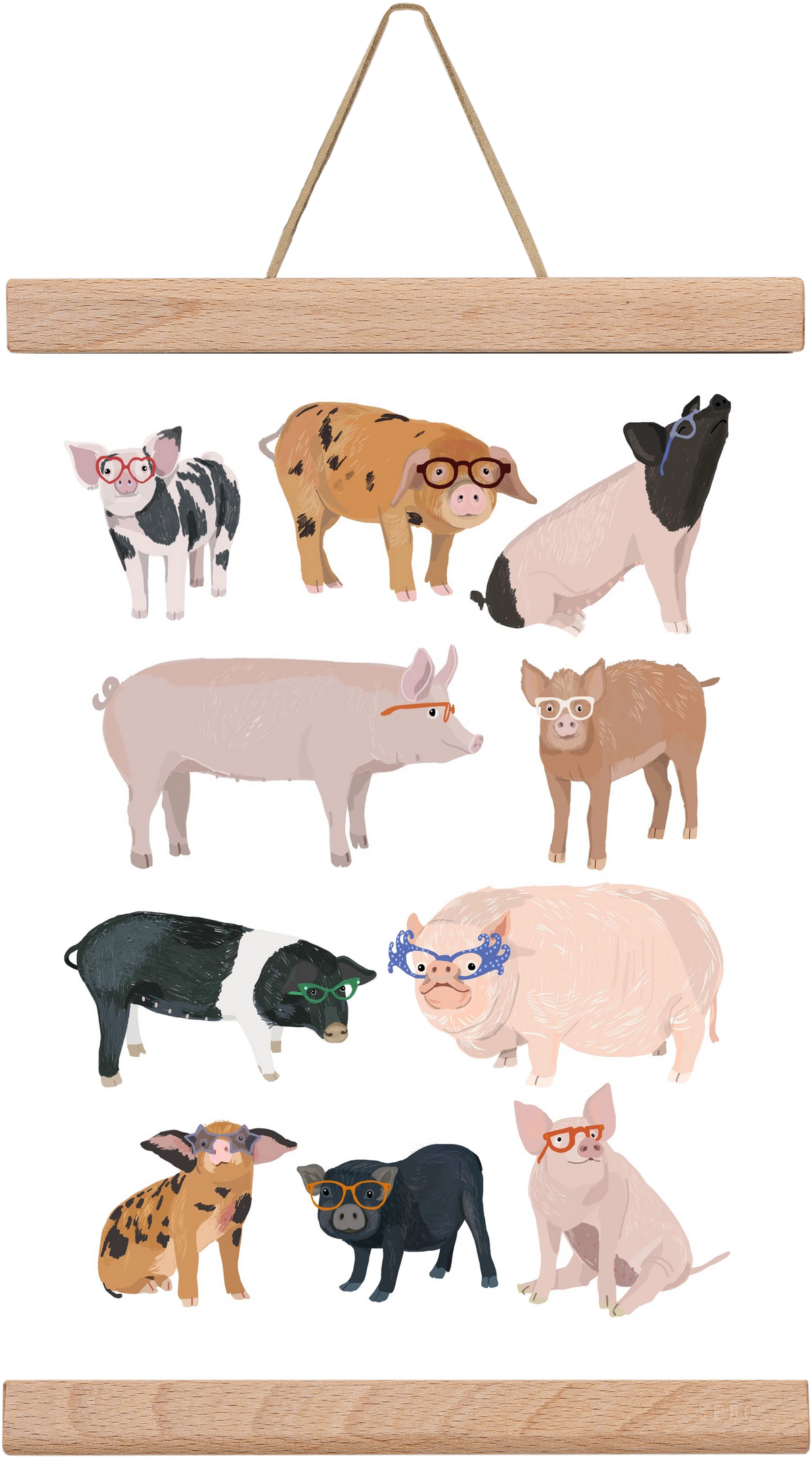 Pigs in Glasses, 20x30 cm (20x30 cm), Tölgy akasztó