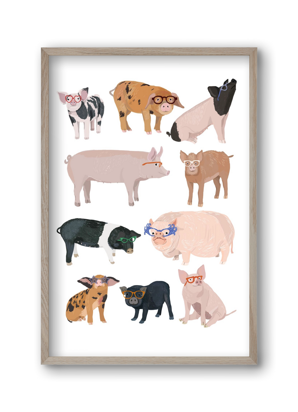 Pigs in Glasses, 30x45 cm (30x45 cm), Tölgy keret