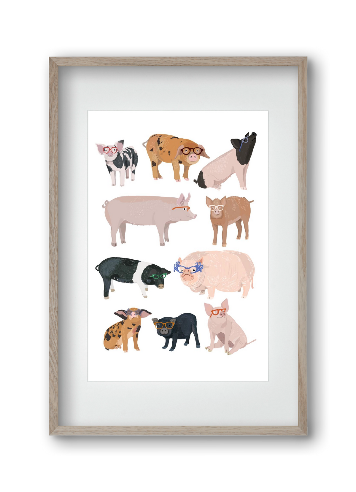 Pigs in Glasses, 30x45 cm (20x30 cm), Tölgy keret, paszpartuval