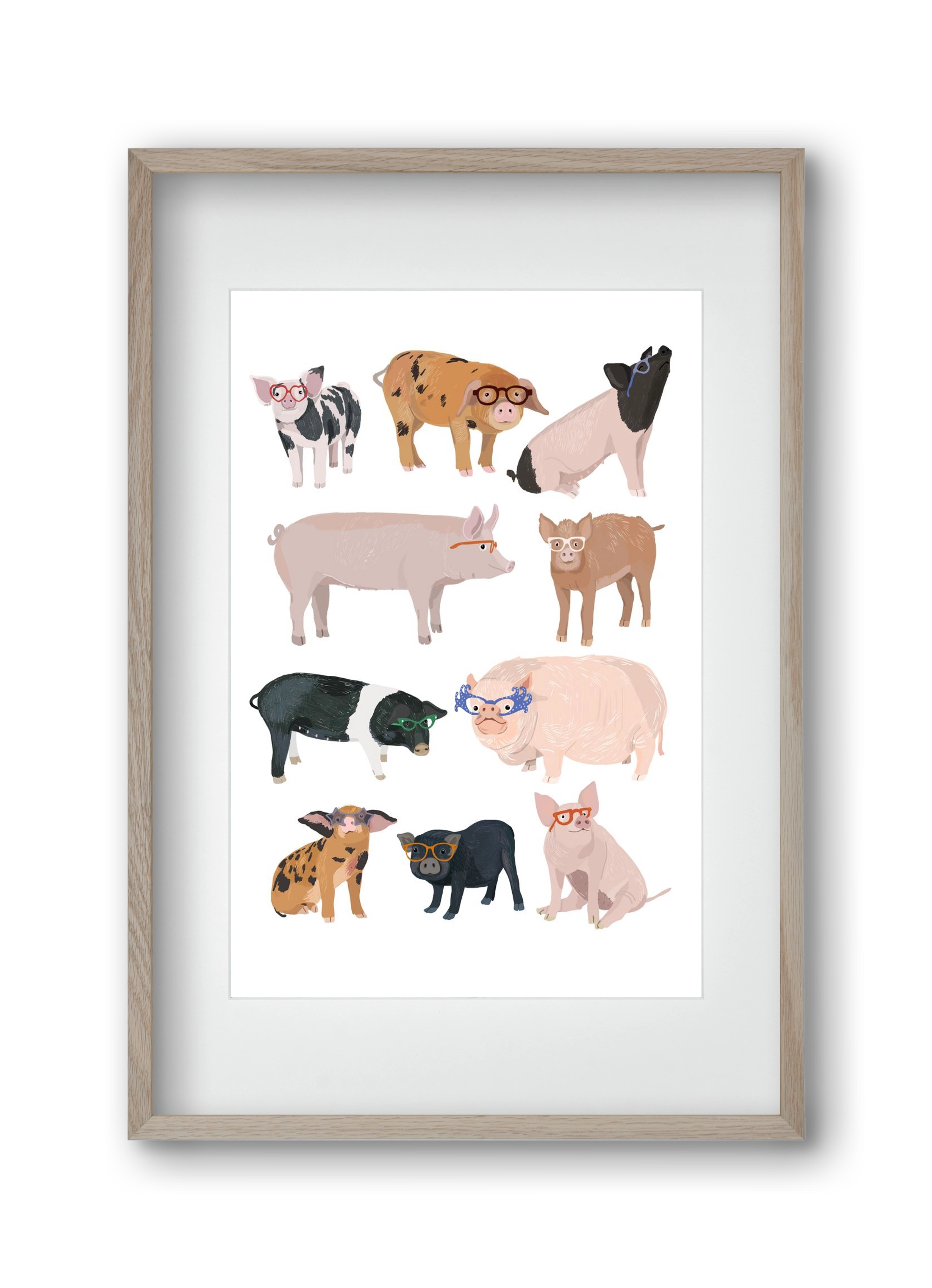 Pigs in Glasses, 30x45 cm (20x30 cm), Tölgy keret, paszpartuval