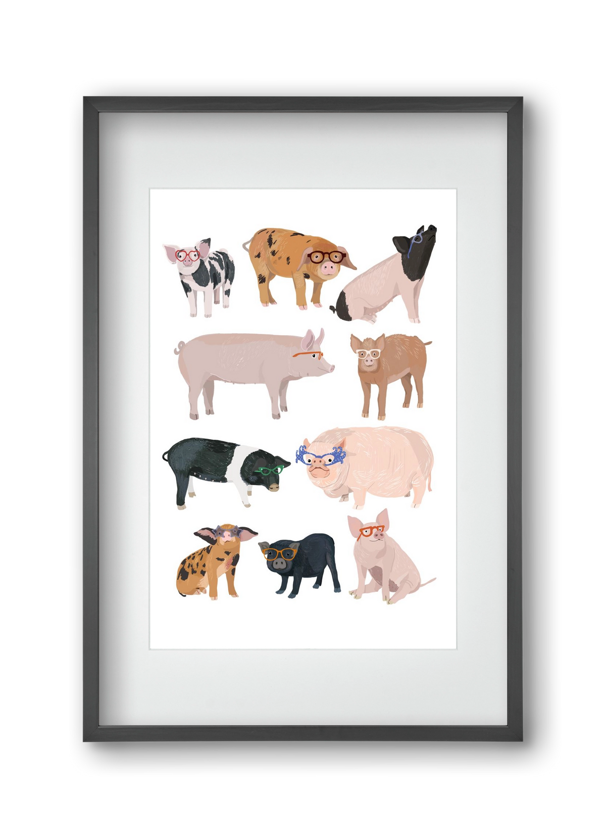 Pigs in Glasses, 30x45 cm (20x30 cm), Fekete keret, paszpartuval