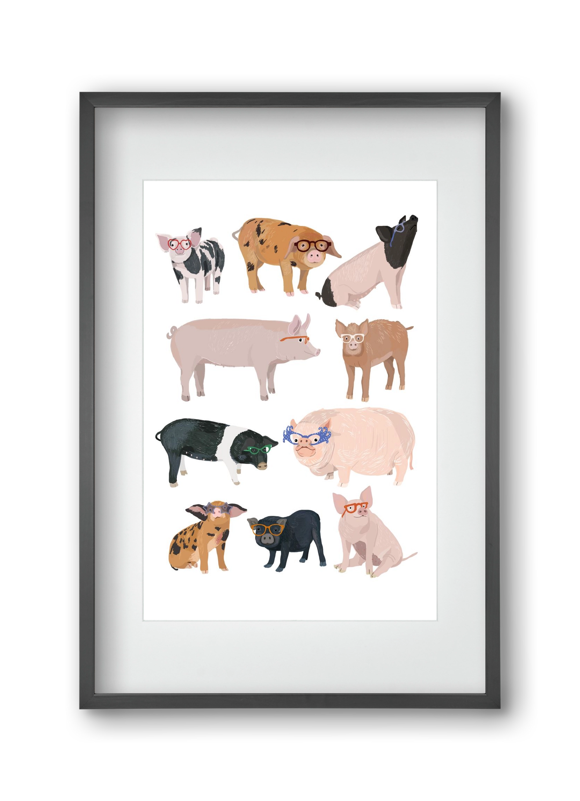 Pigs in Glasses, 30x45 cm (20x30 cm), Fekete keret, paszpartuval