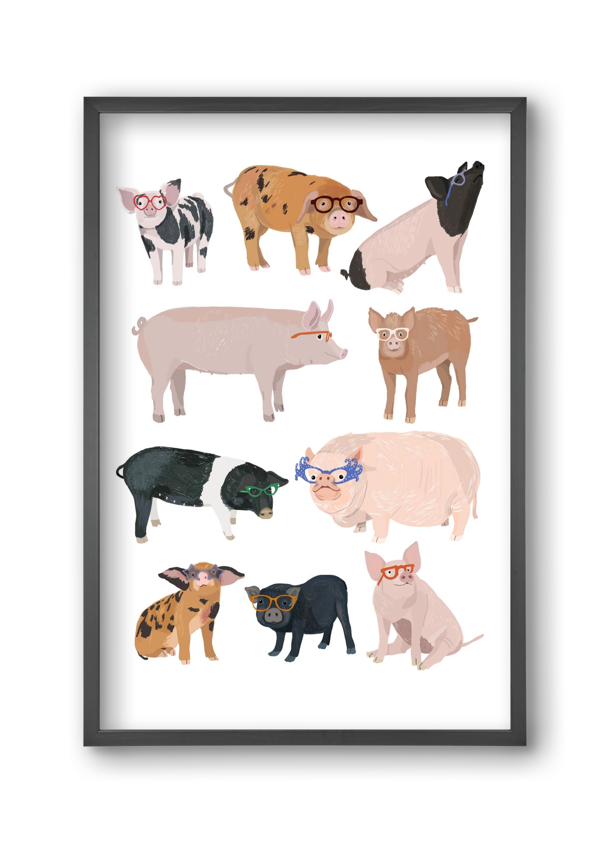 Pigs in Glasses, 30x45 cm (30x45 cm), Fekete keret