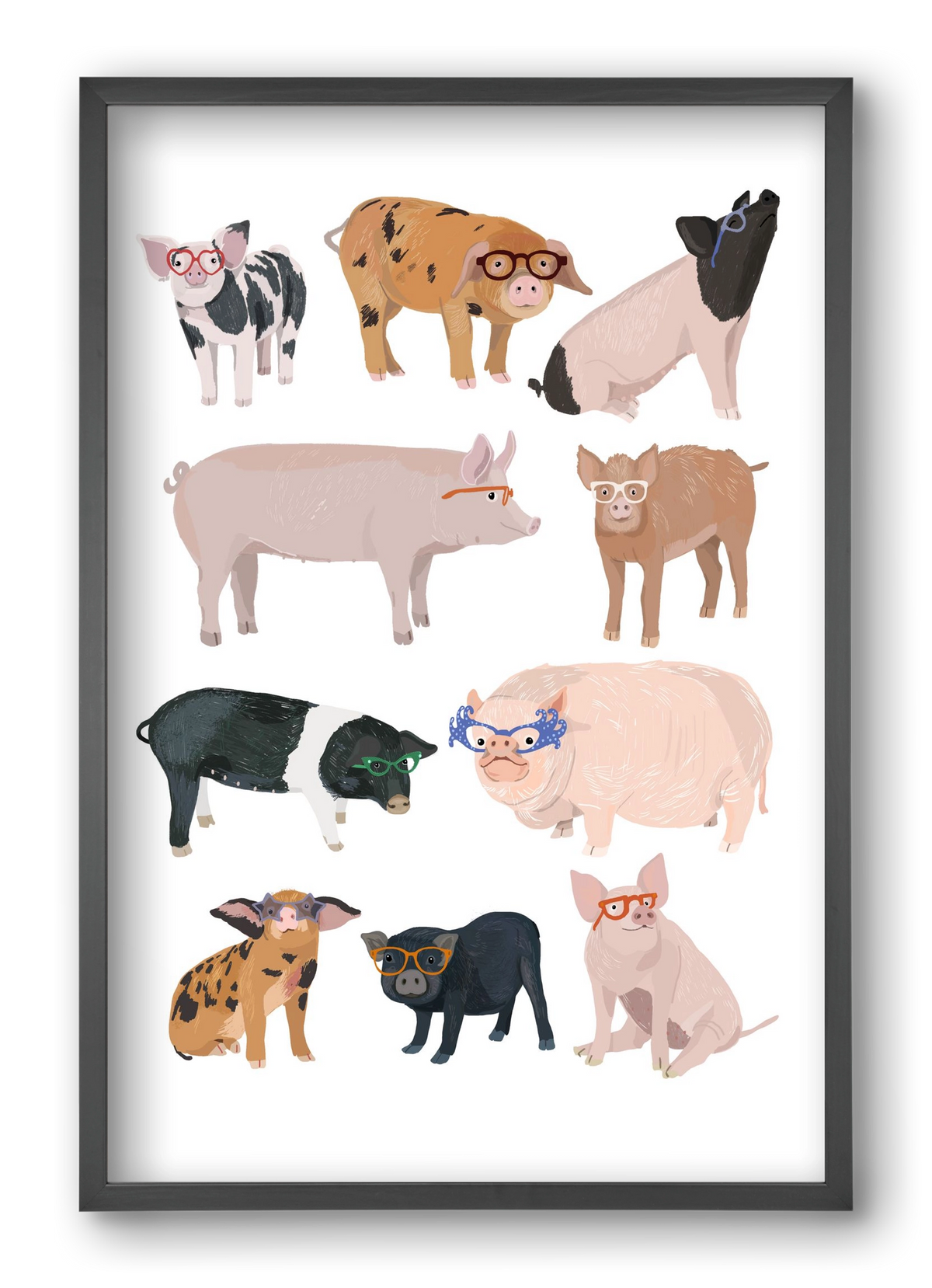 Pigs in Glasses, 40x60 cm (40x60 cm), Fekete keret