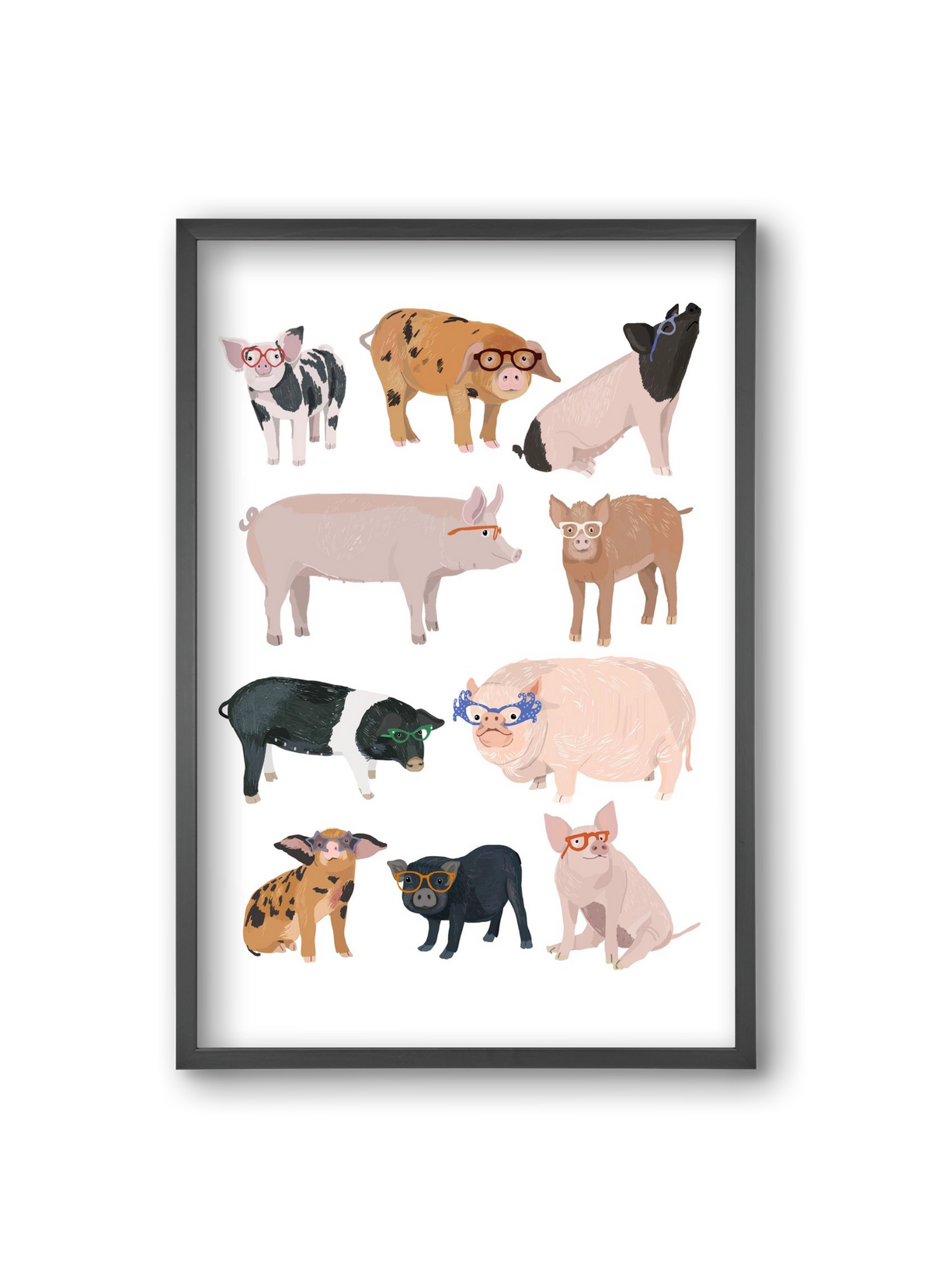 Pigs in Glasses, 20x30 cm (20x30 cm), Fekete keret