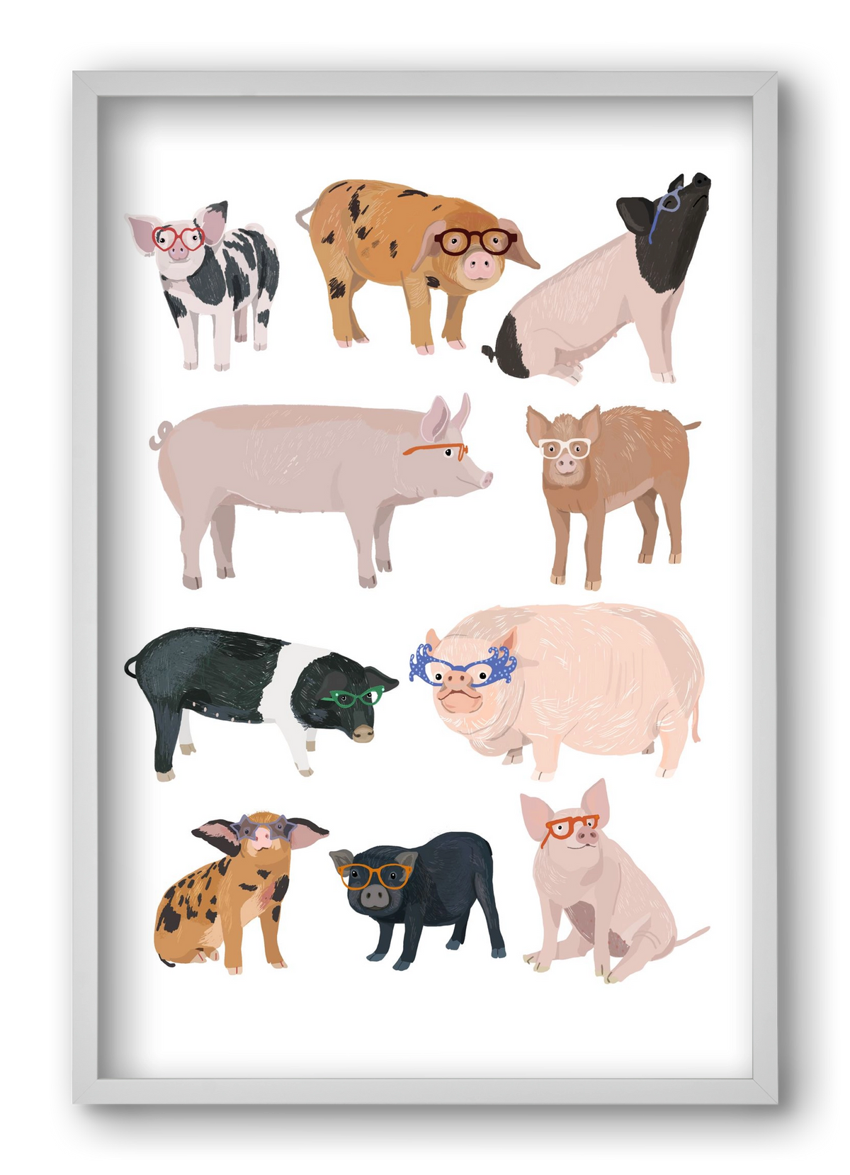Pigs in Glasses, 40x60 cm (40x60 cm), Fehér keret
