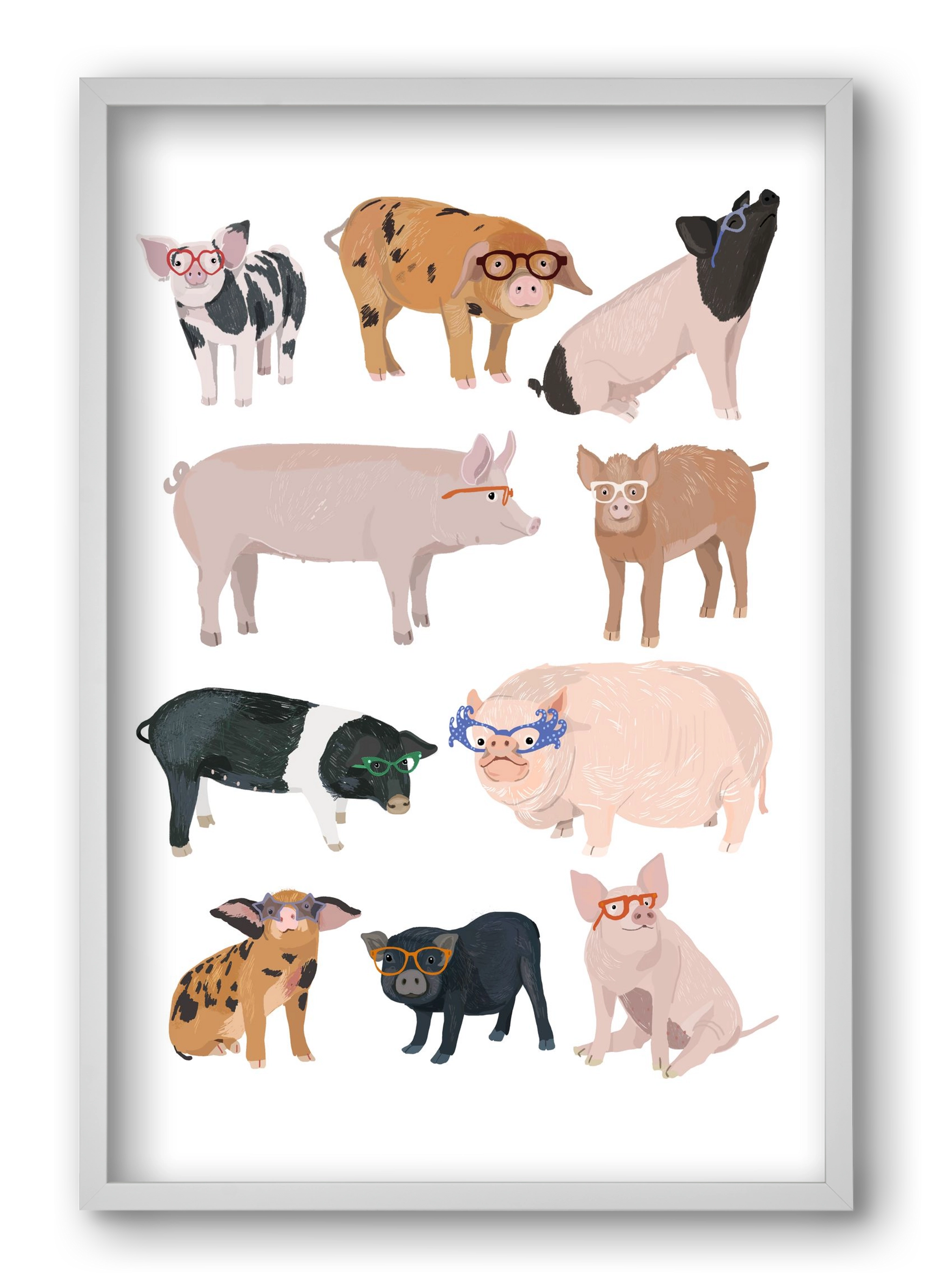 Pigs in Glasses, 40x60 cm (40x60 cm), Fehér keret