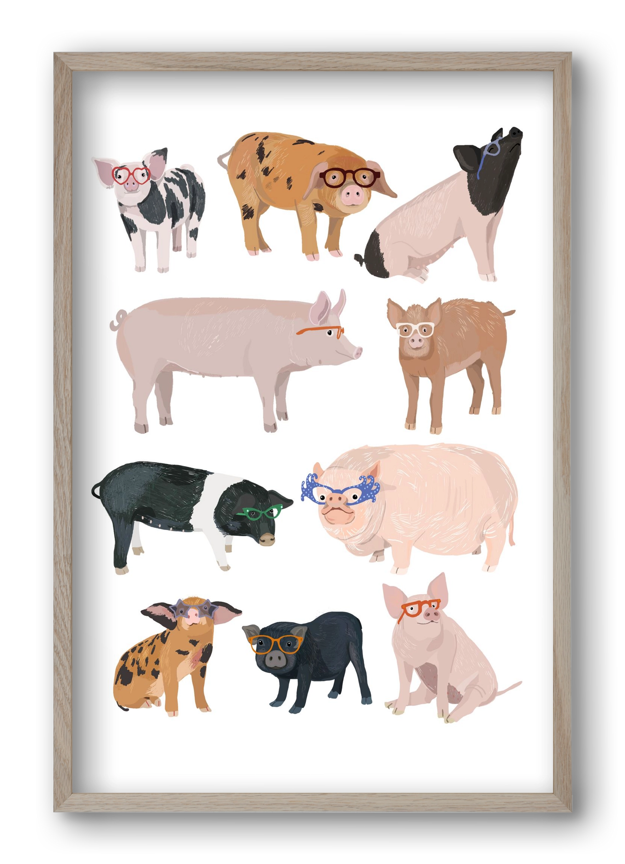 Pigs in Glasses, 40x60 cm (40x60 cm), Tölgy keret