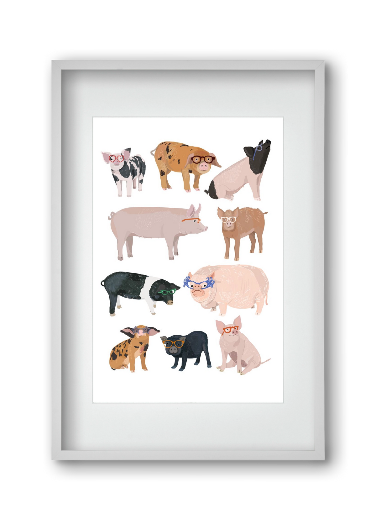 Pigs in Glasses, 30x45 cm (20x30 cm), Fehér keret, paszpartuval