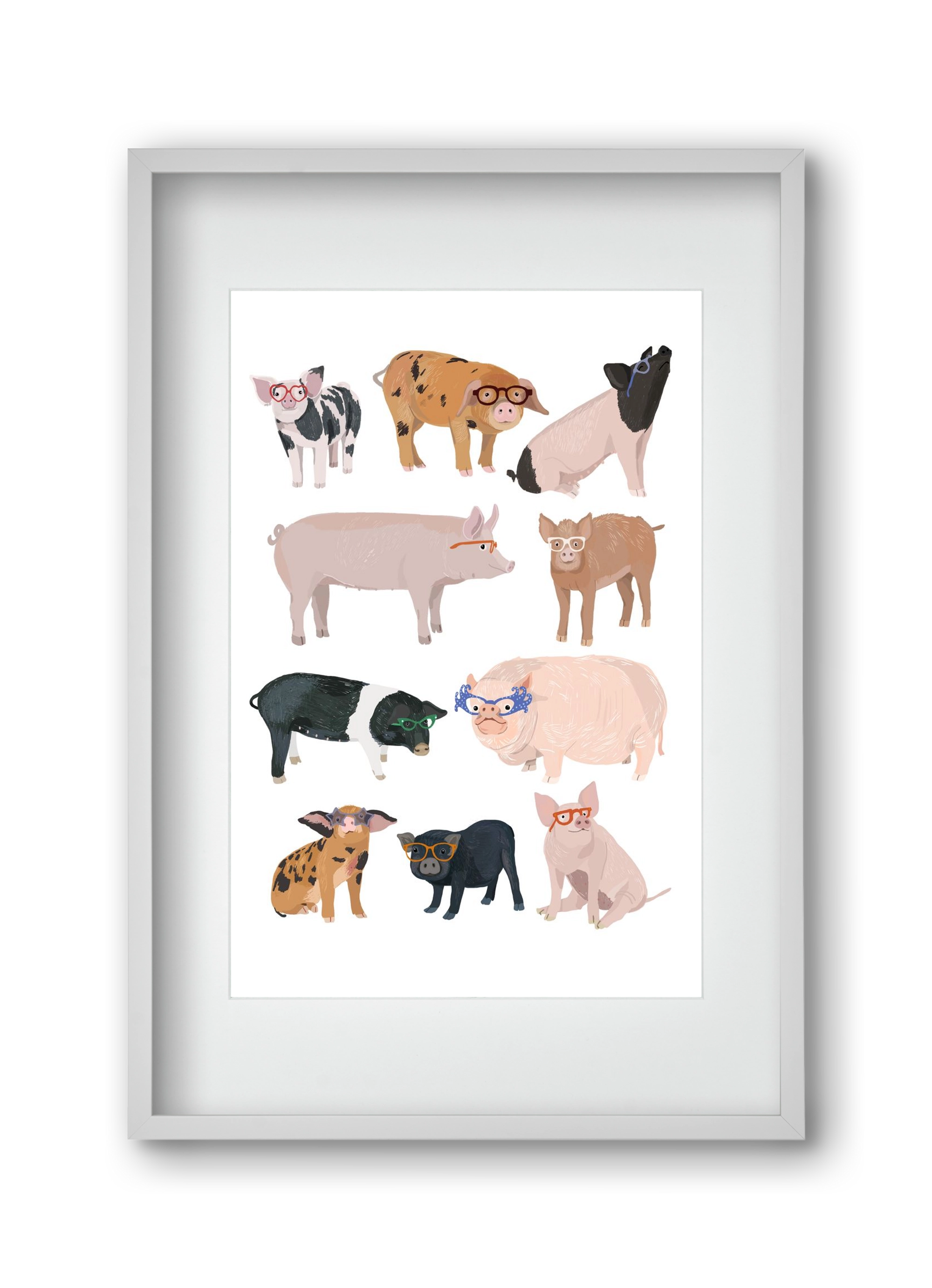 Pigs in Glasses, 30x45 cm (20x30 cm), Fehér keret, paszpartuval