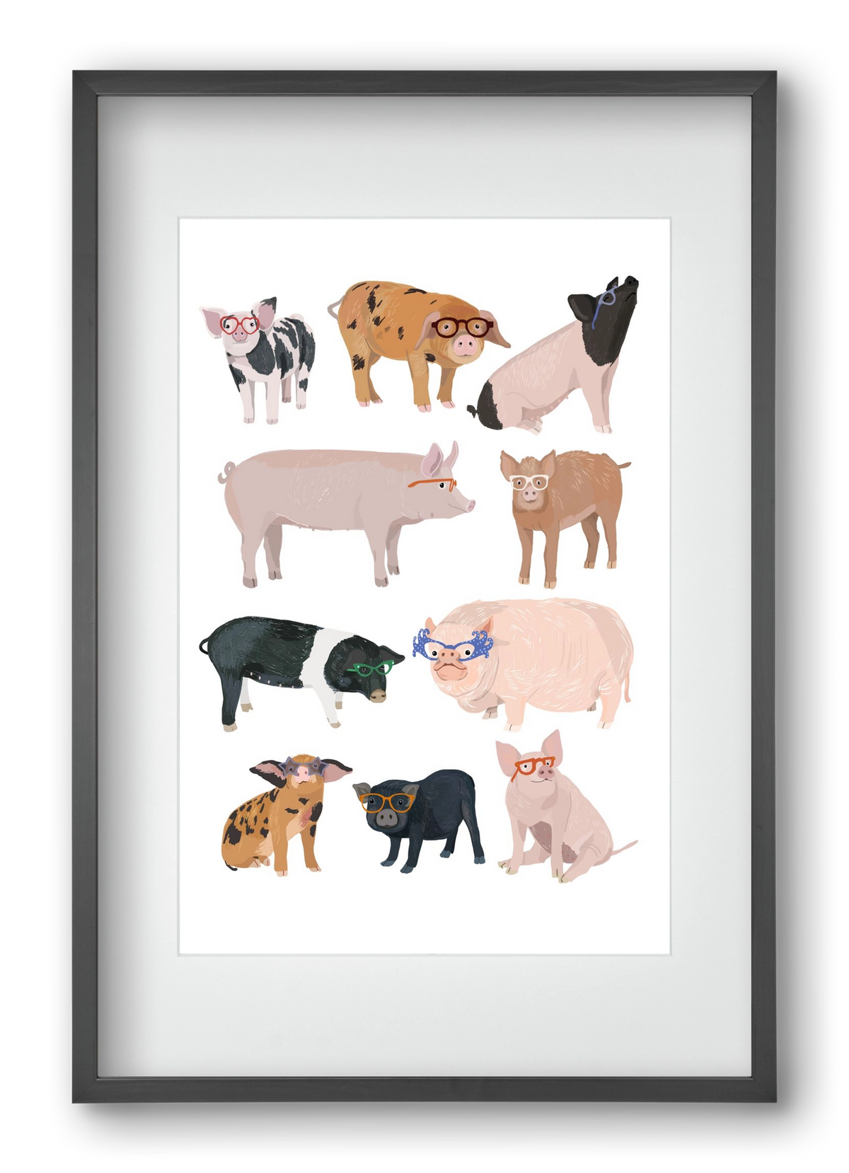 Pigs in Glasses, 40x60 cm (30x45 cm), Fekete keret, paszpartuval