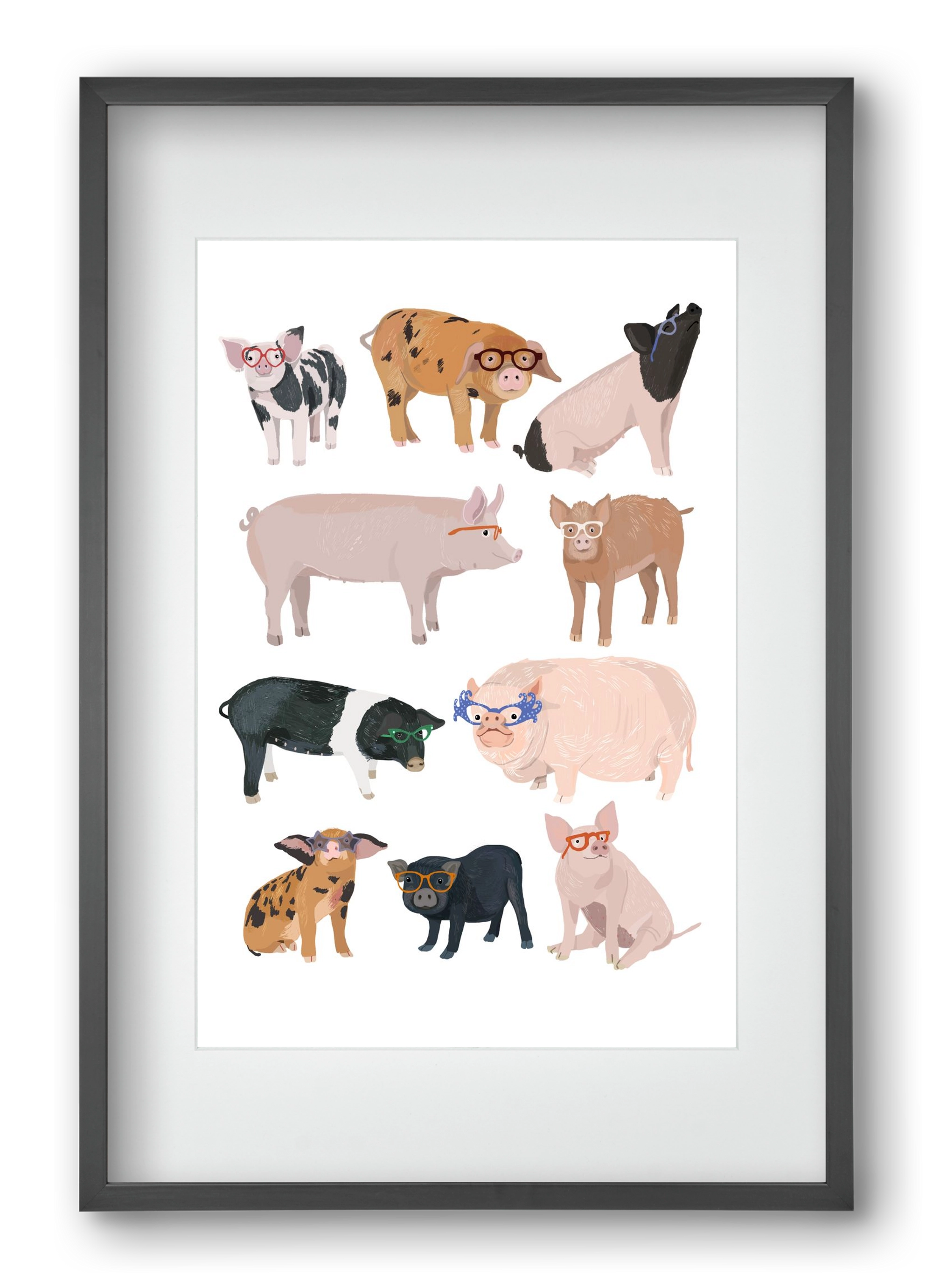 Pigs in Glasses, 40x60 cm (30x45 cm), Fekete keret, paszpartuval