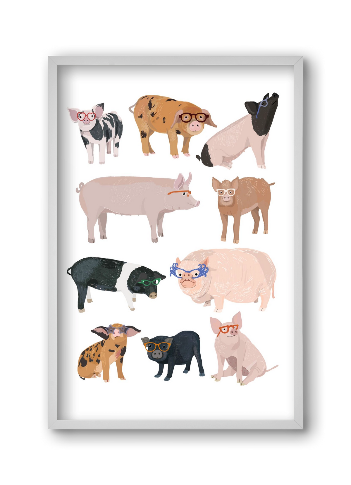 Pigs in Glasses, 30x45 cm (30x45 cm), Fehér keret