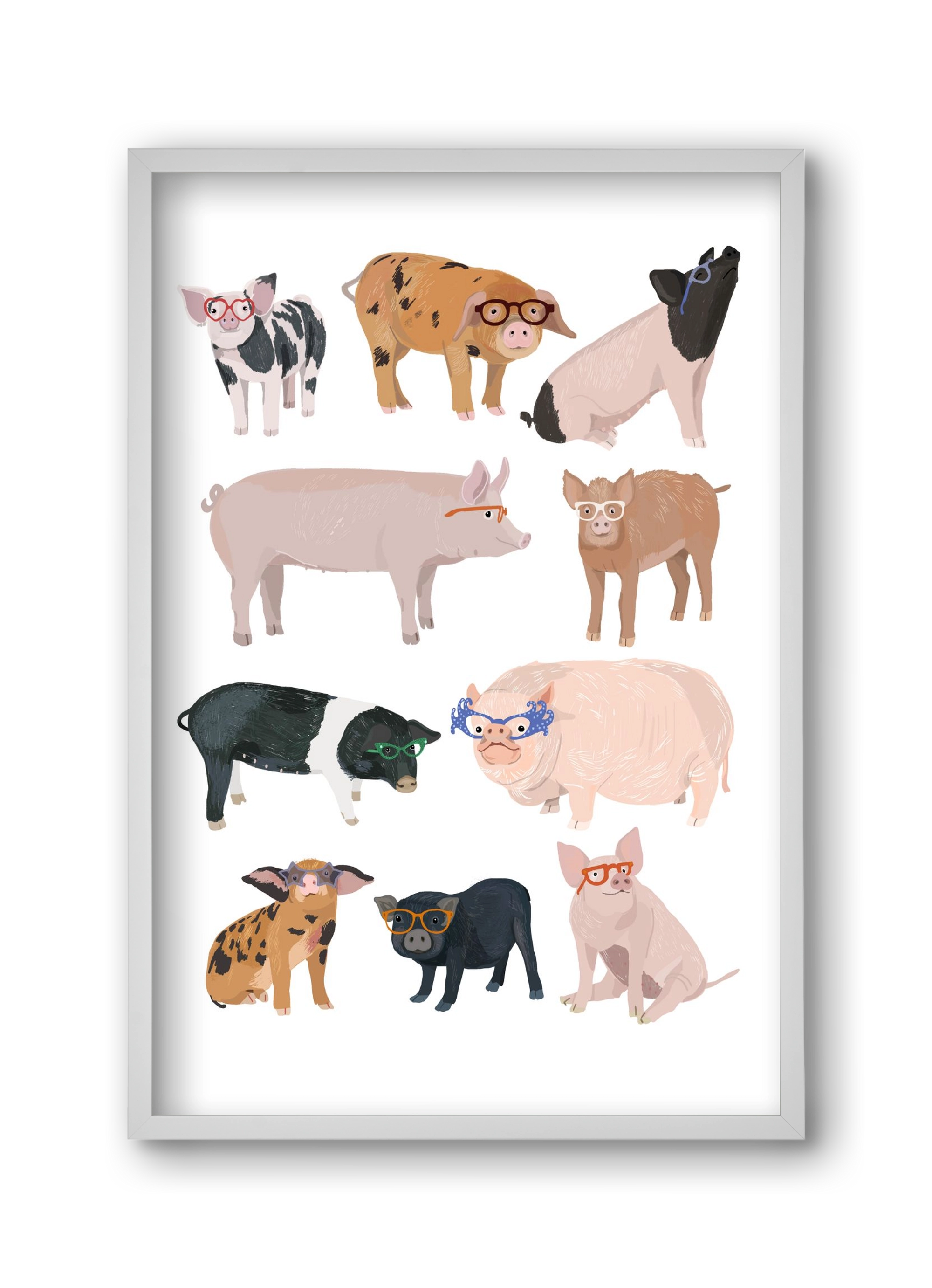 Pigs in Glasses, 30x45 cm (30x45 cm), Fehér keret