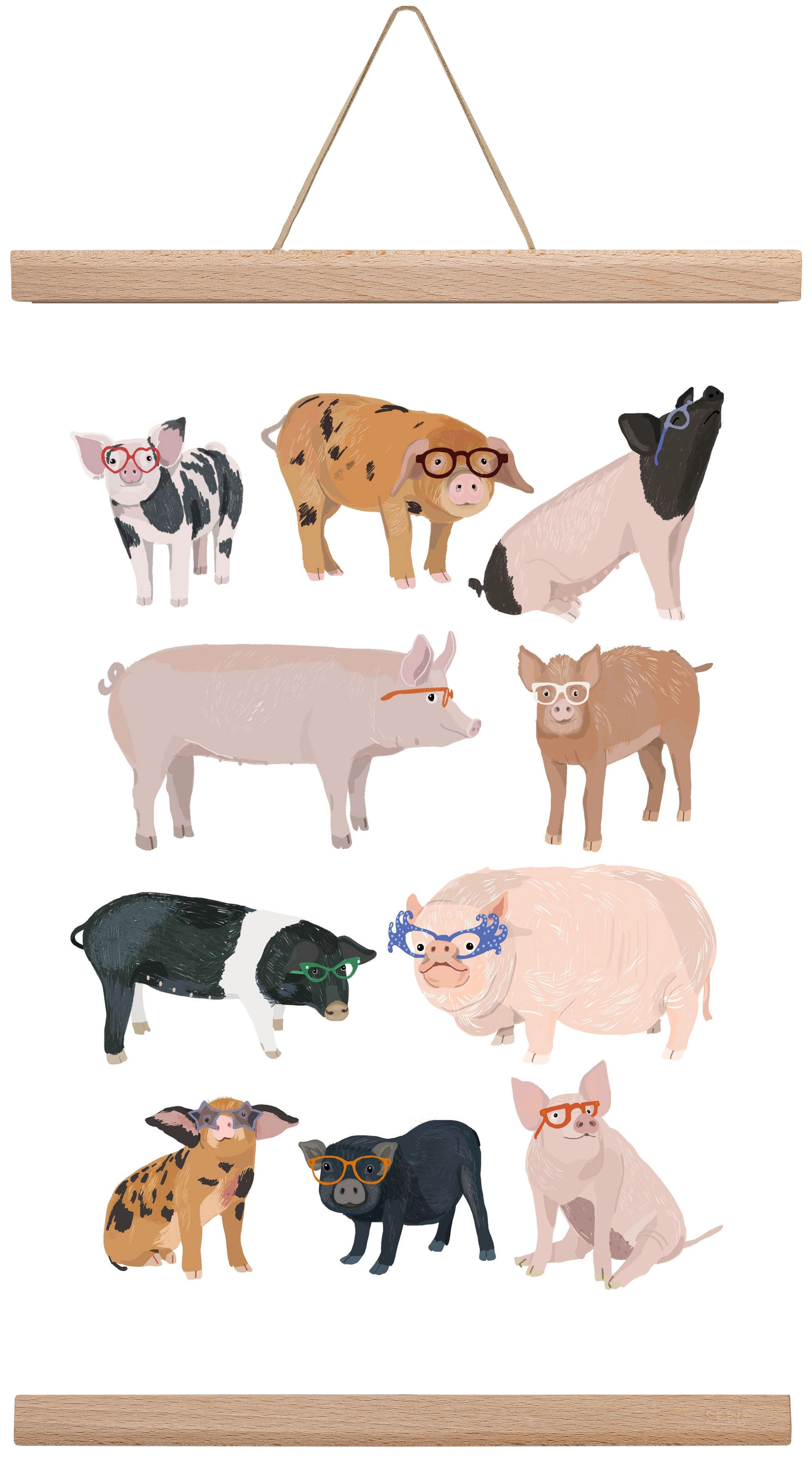 Pigs in Glasses, 30x45 cm (30x45 cm), Tölgy akasztó