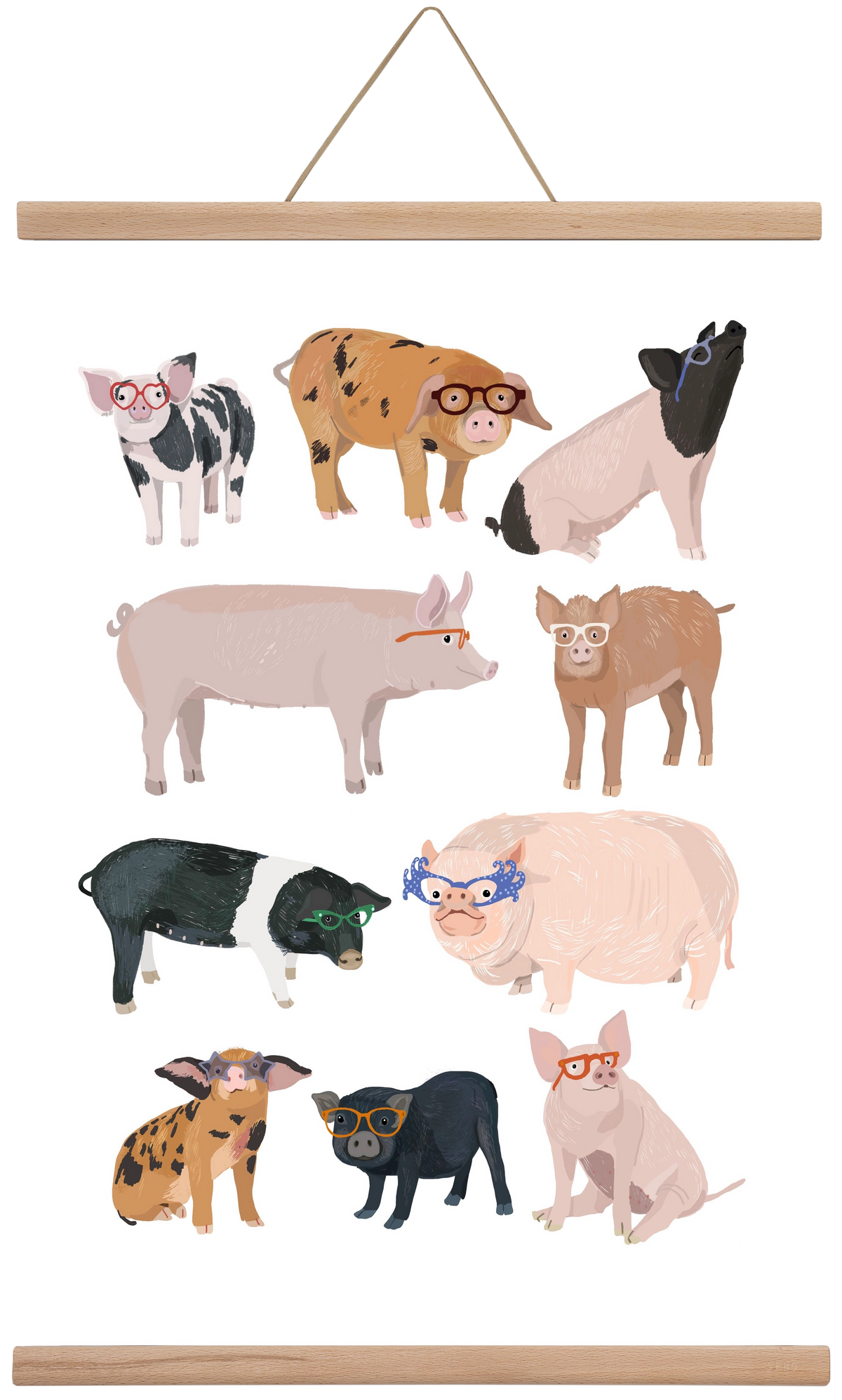 Pigs in Glasses, 40x60 cm (40x60 cm), Tölgy akasztó