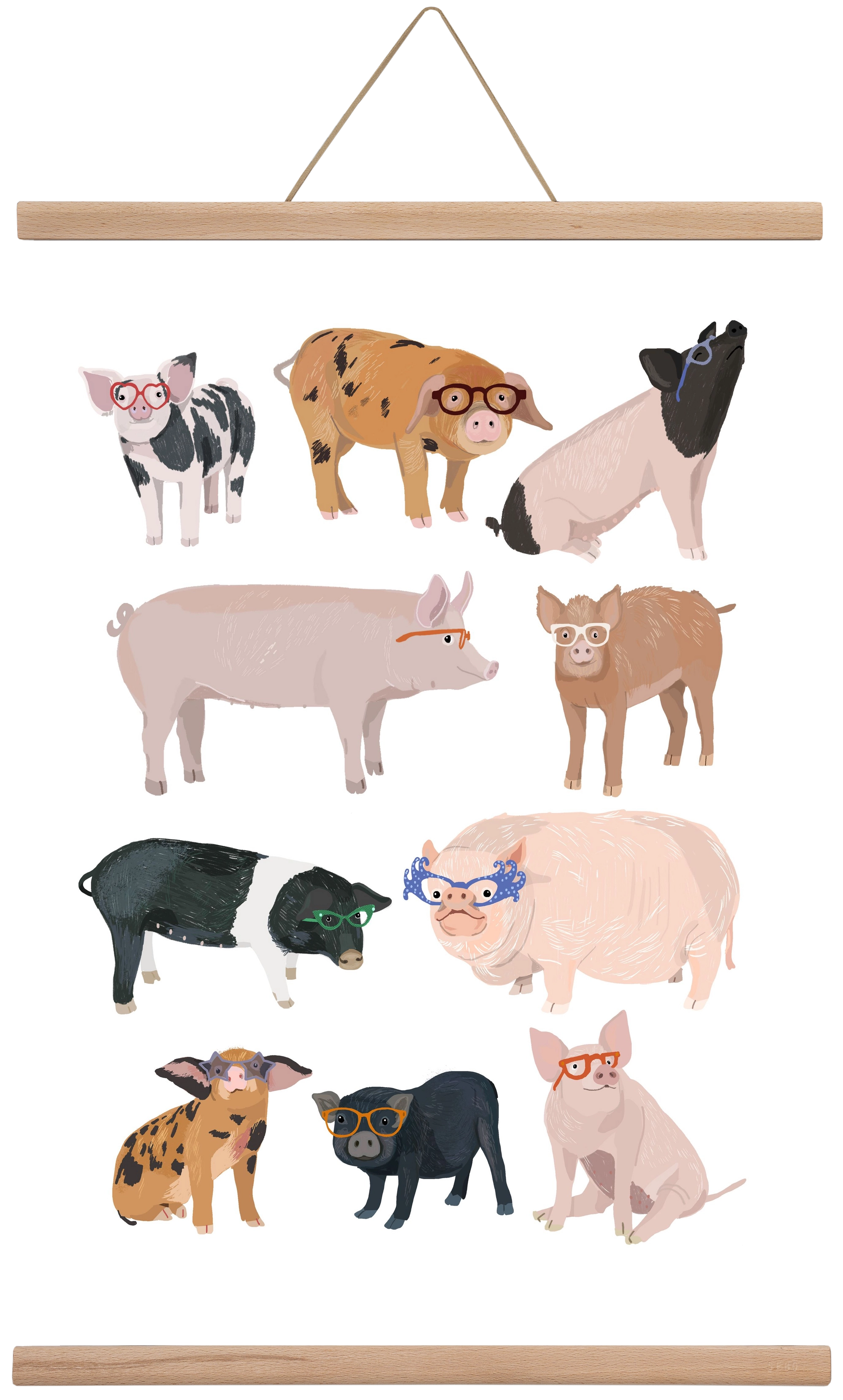 Pigs in Glasses, 40x60 cm (40x60 cm), Tölgy akasztó
