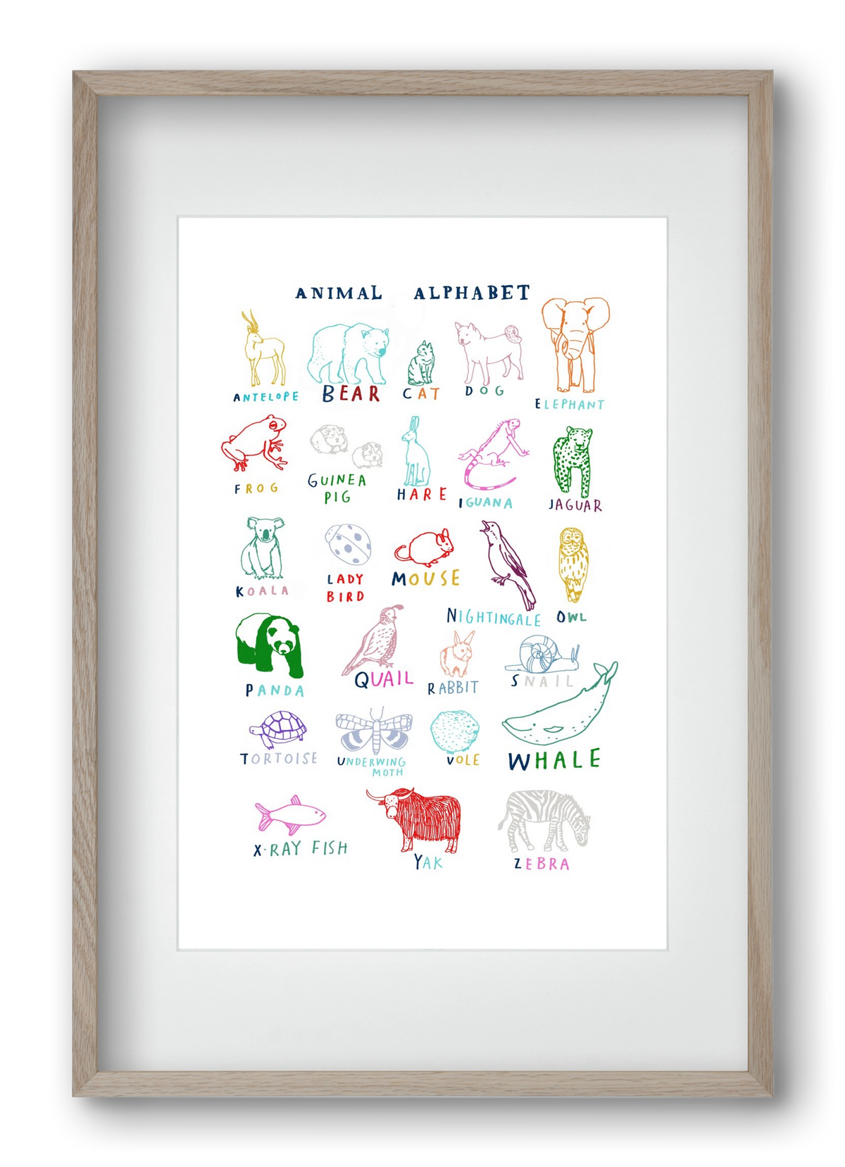 Animal Alphabeth, 40x60 cm (30x45 cm), Tölgy keret, paszpartuval