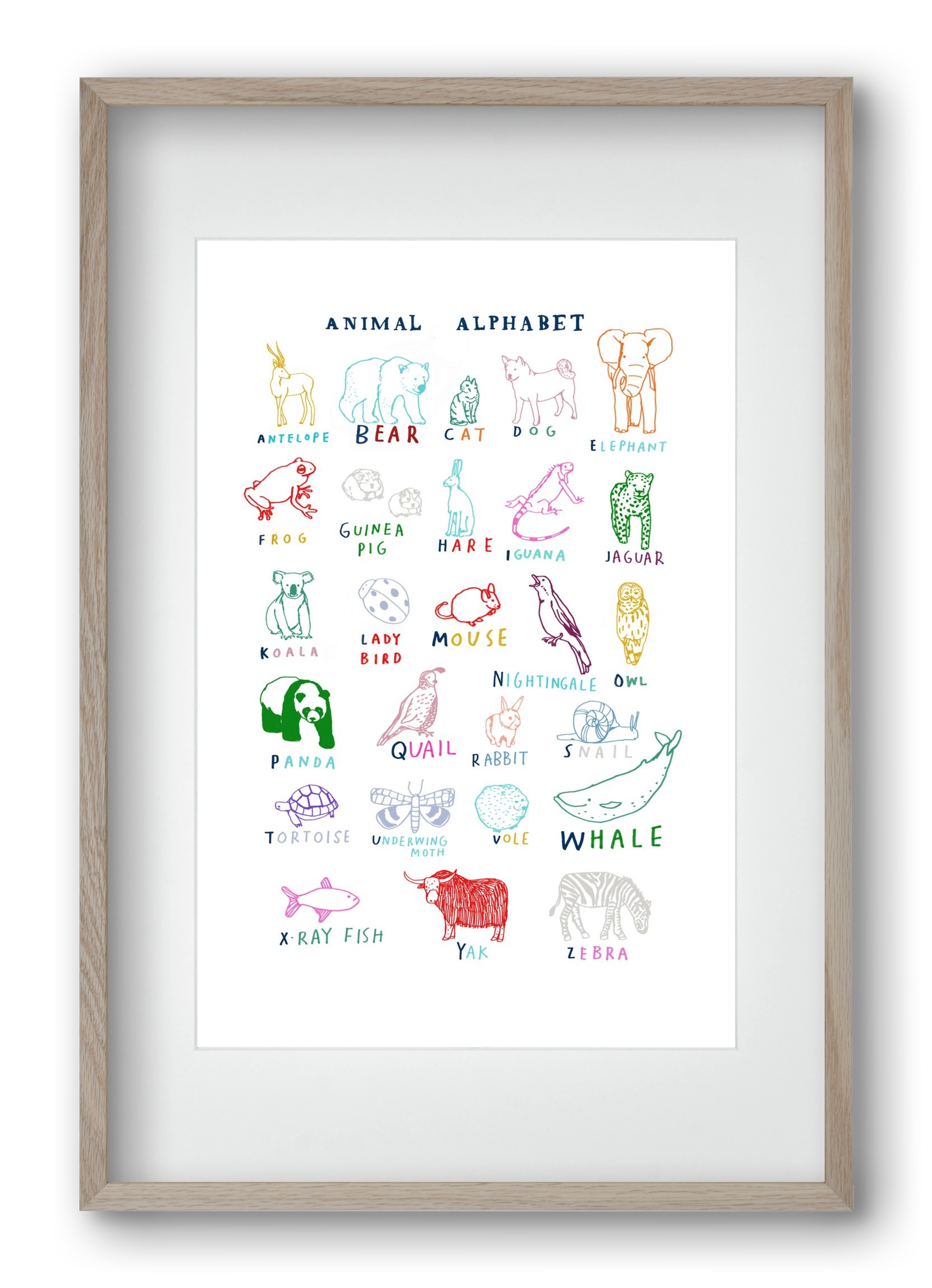 Animal Alphabeth, 40x60 cm (30x45 cm), Tölgy keret, paszpartuval