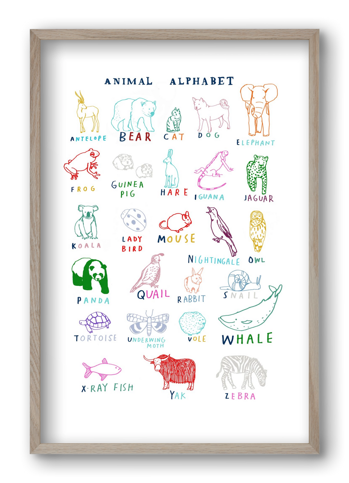 Animal Alphabeth, 40x60 cm (40x60 cm), Tölgy keret