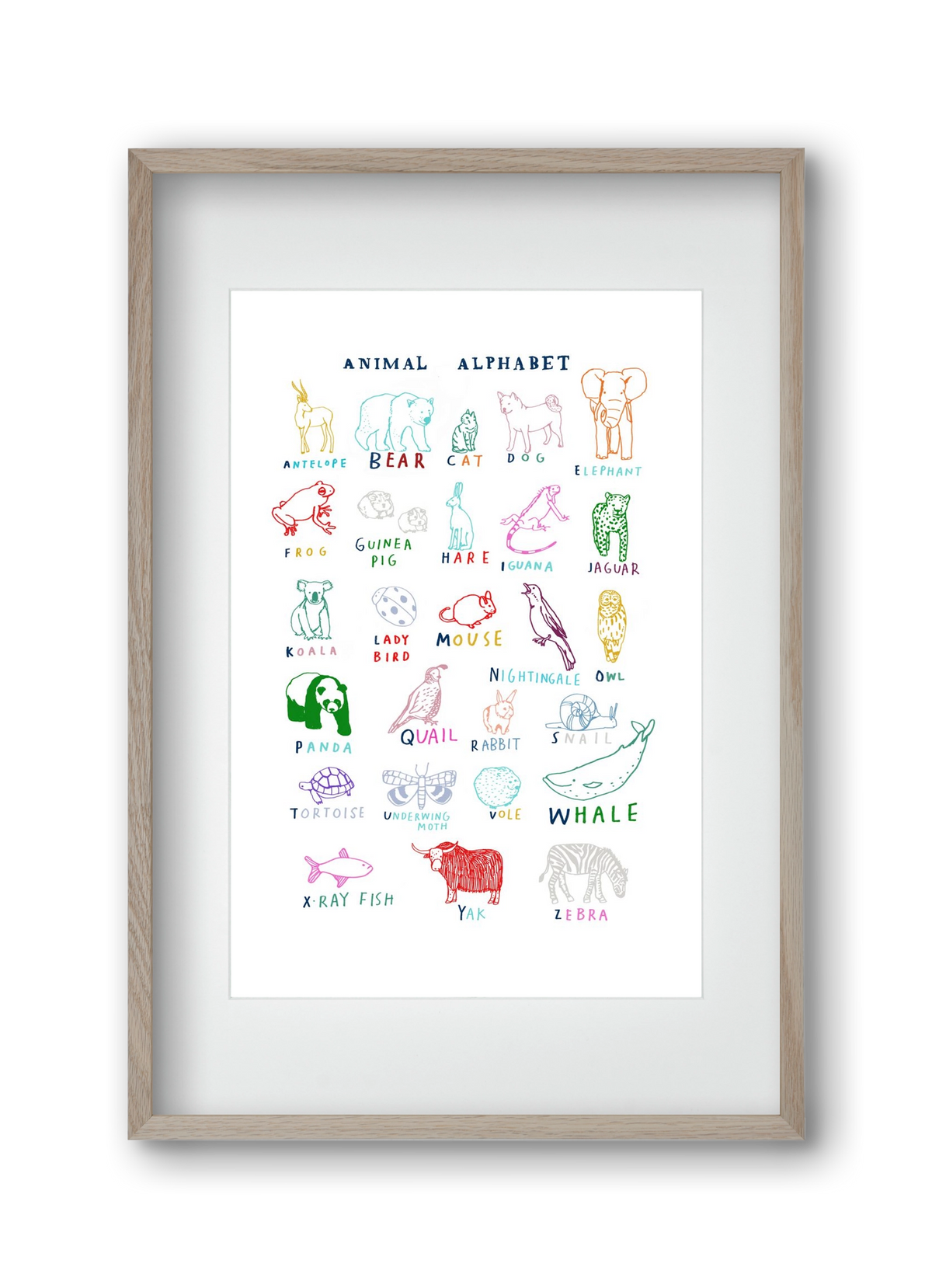Animal Alphabeth, 30x45 cm (20x30 cm), Tölgy keret, paszpartuval