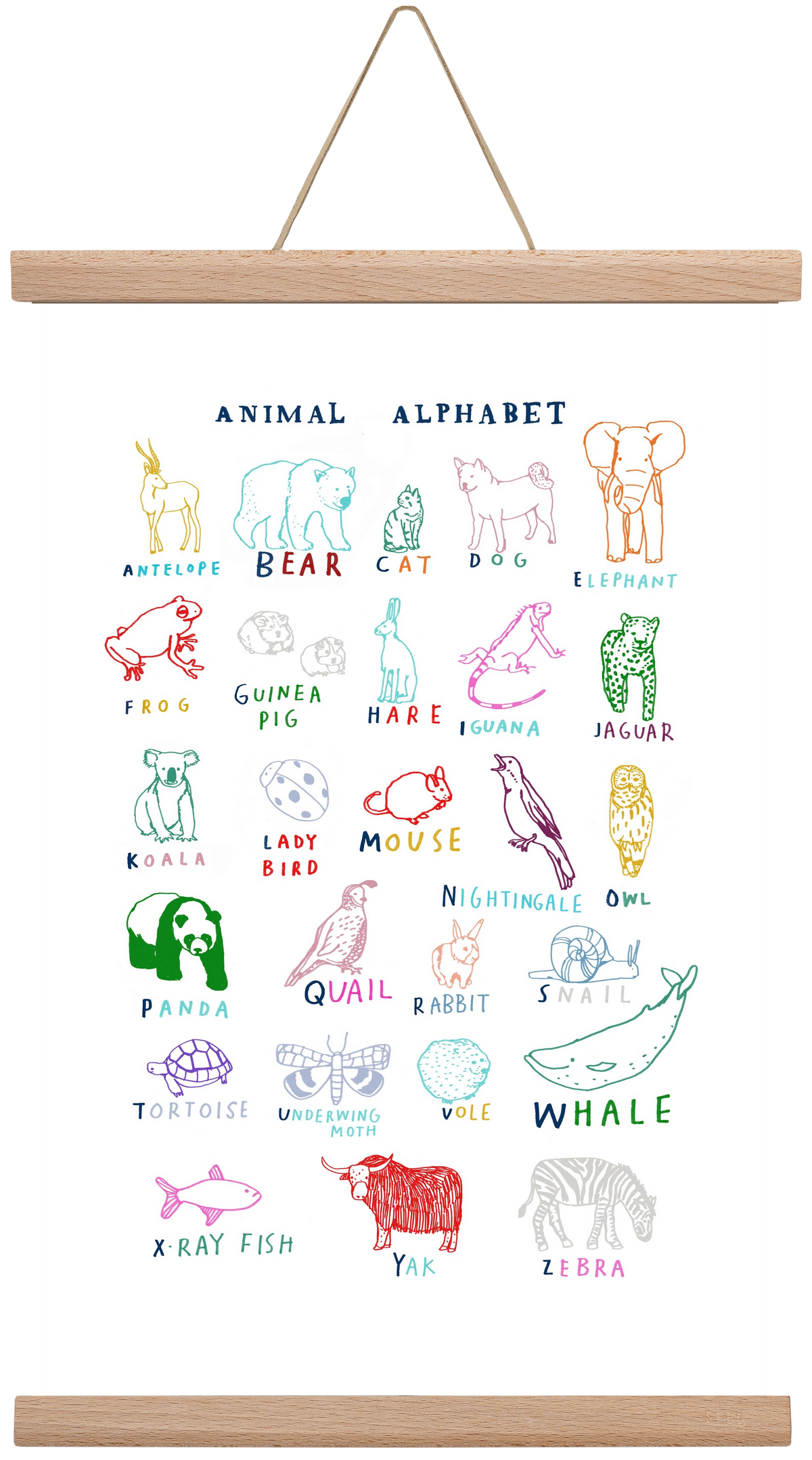 Animal Alphabeth, 30x45 cm (30x45 cm), Tölgy akasztó
