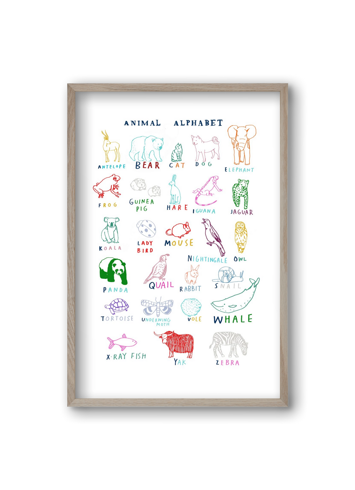 Animal Alphabeth, 20x30 cm (20x30 cm), Tölgy keret