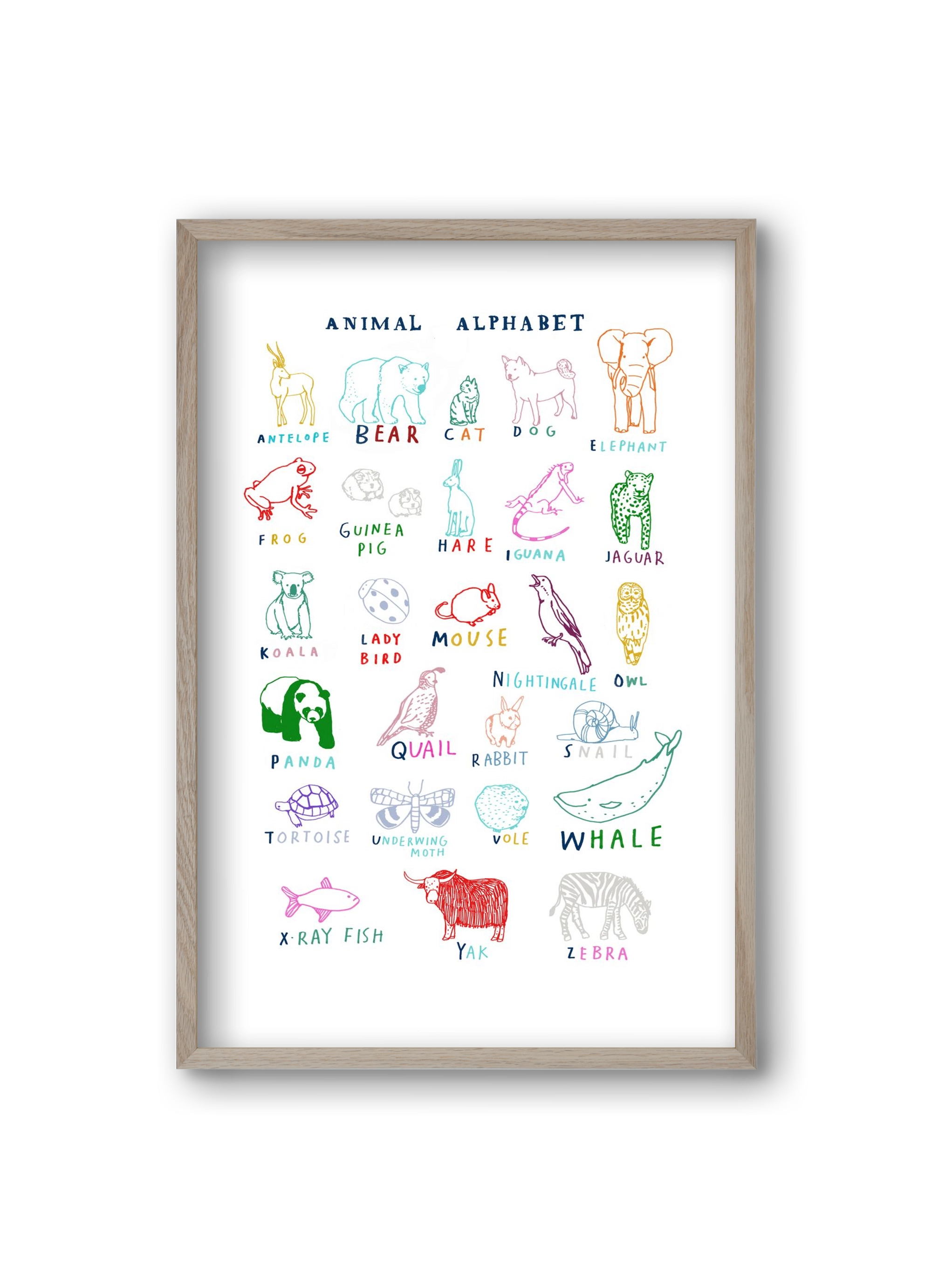 Animal Alphabeth, 20x30 cm (20x30 cm), Tölgy keret