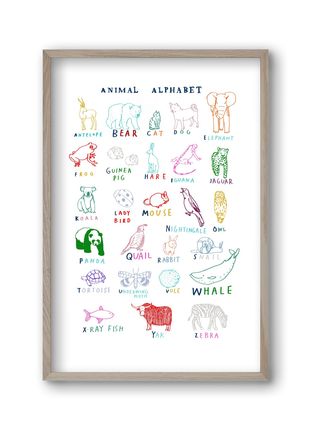 Animal Alphabeth, 30x45 cm (30x45 cm), Tölgy keret