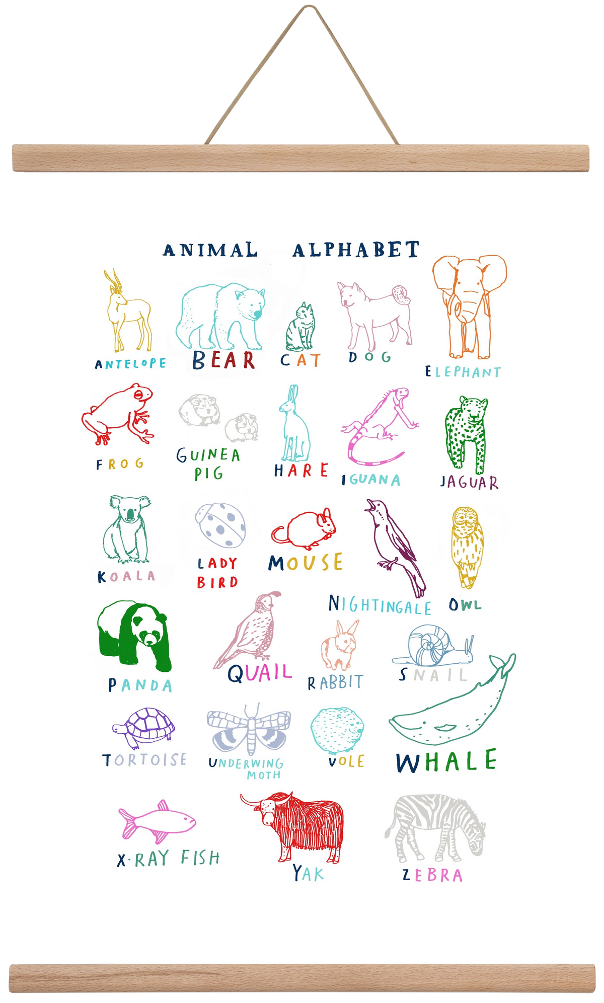 Animal Alphabeth, 40x60 cm (40x60 cm), Tölgy akasztó