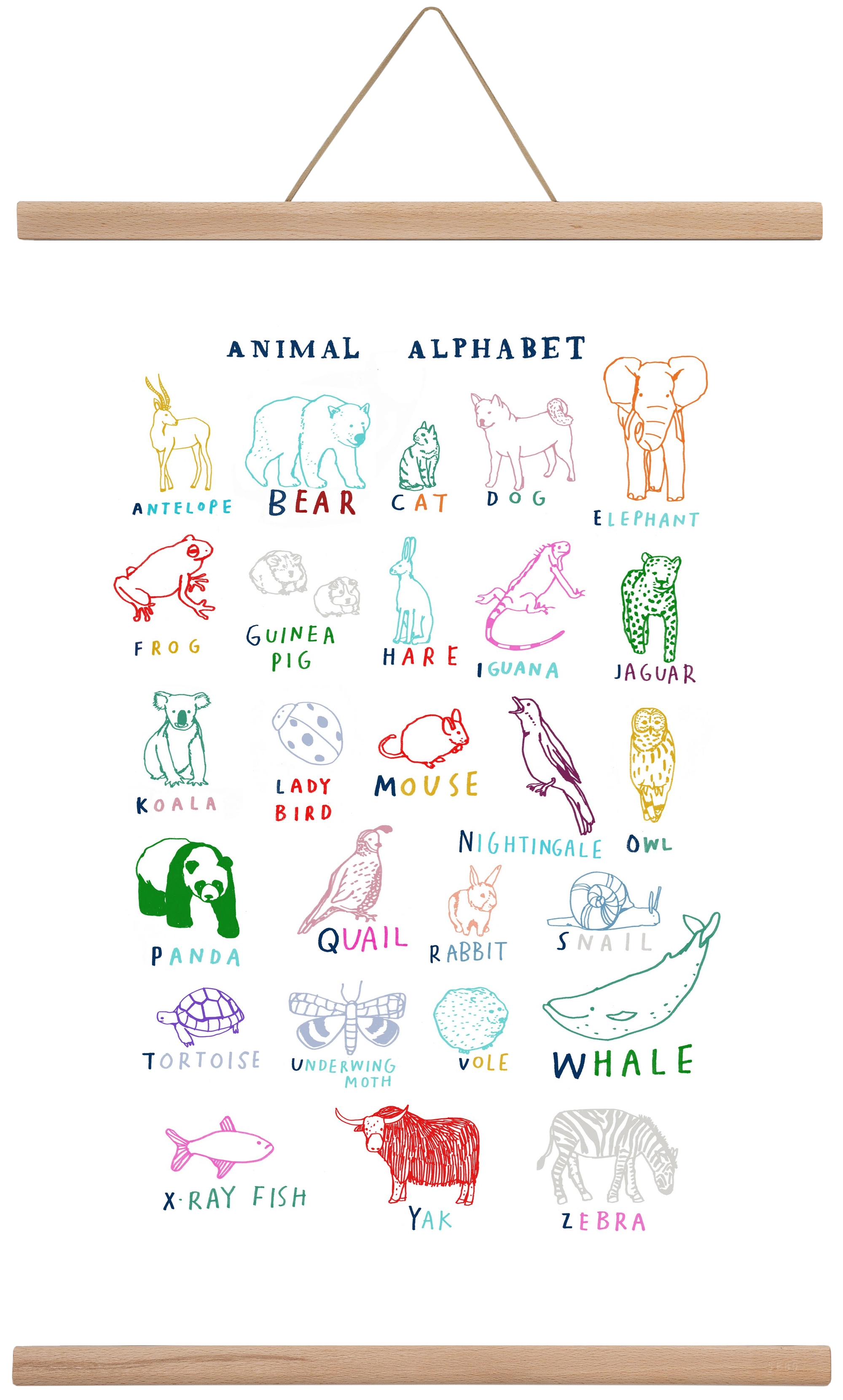 Animal Alphabeth, 40x60 cm (40x60 cm), Tölgy akasztó