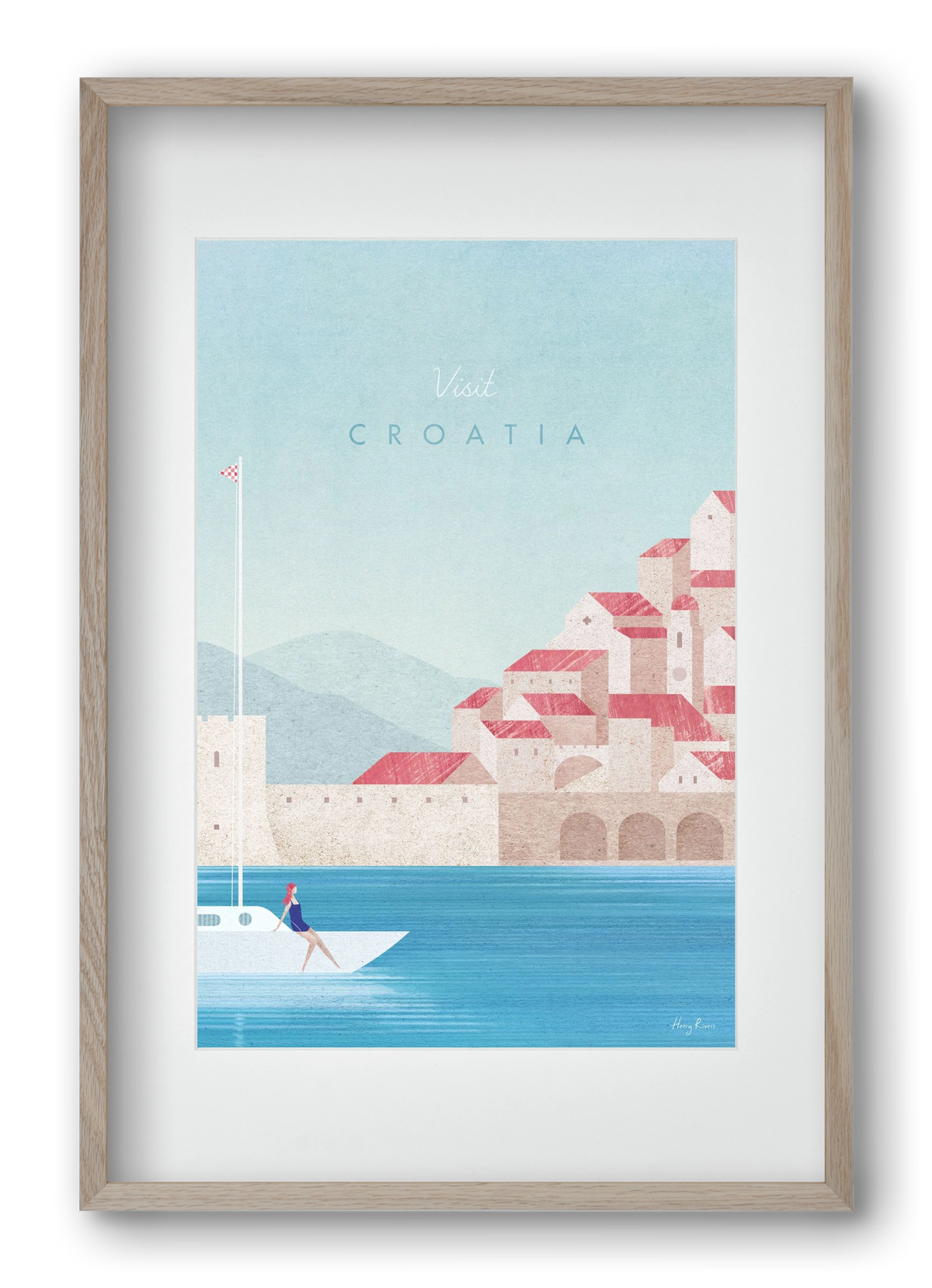 Croatia Travel Poster, 40x60 cm (30x45 cm), Tölgy keret, paszpartuval
