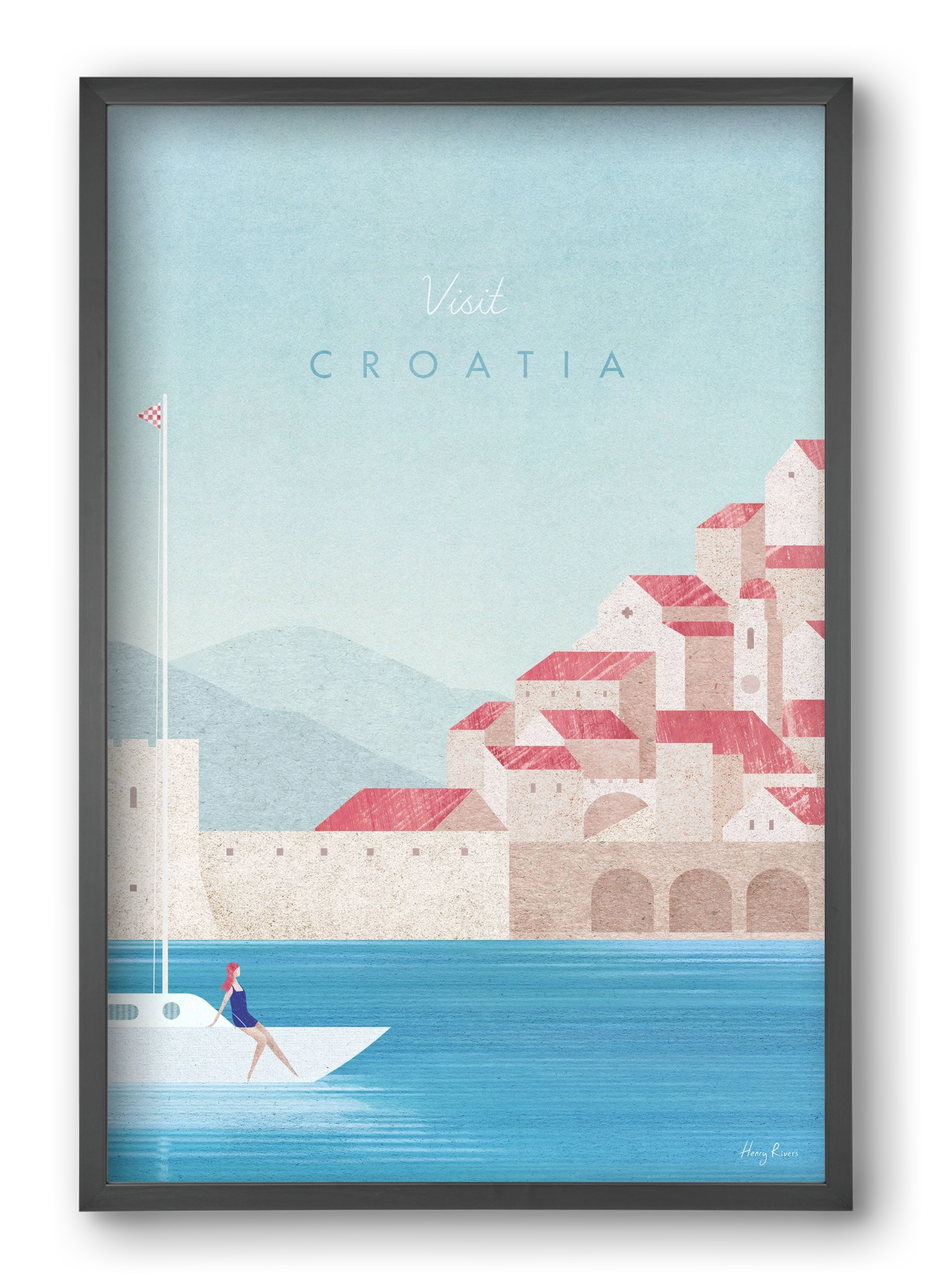 Croatia Travel Poster, 40x60 cm (40x60 cm), Fekete keret