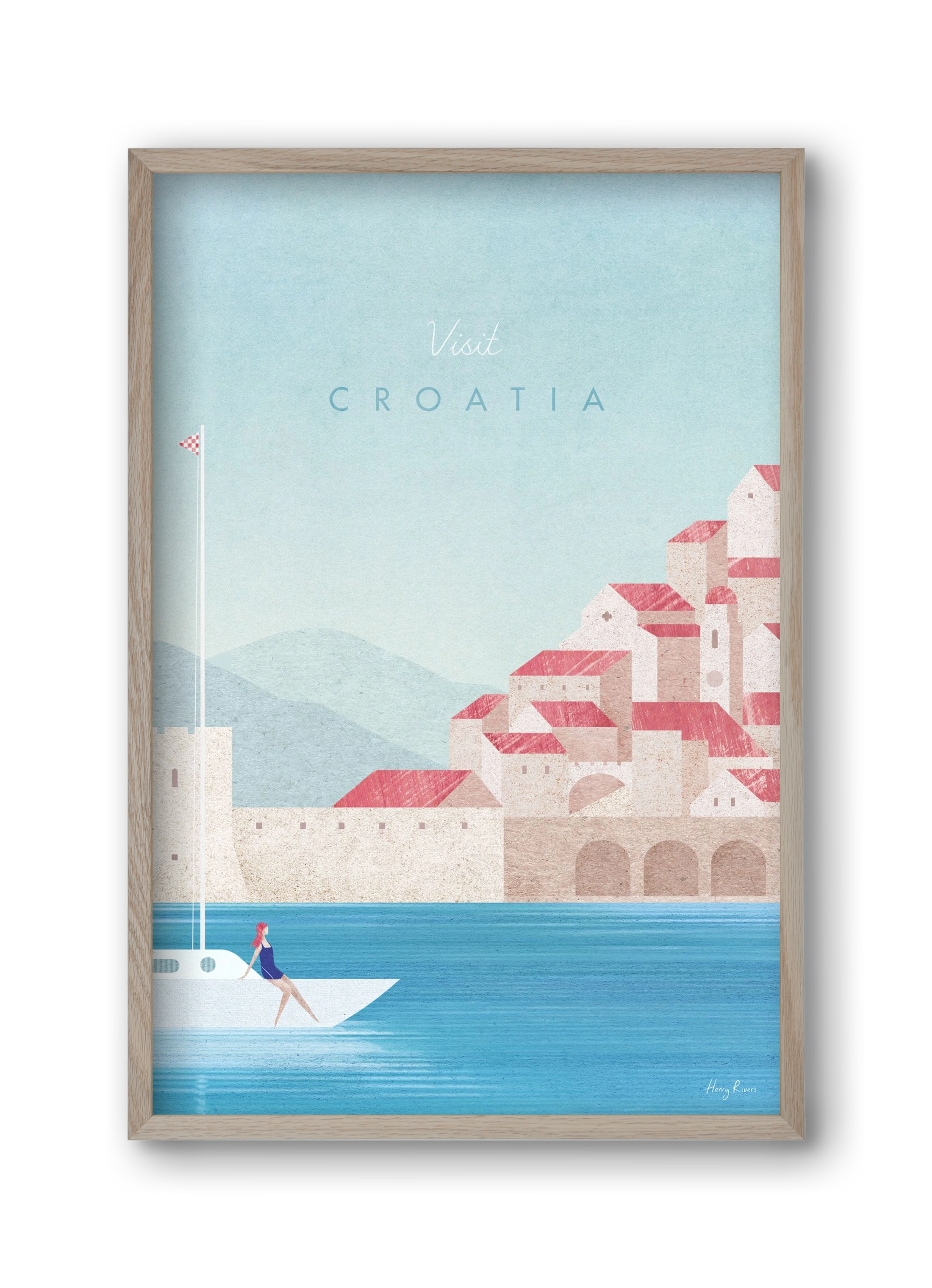 Croatia Travel Poster, 30x45 cm (30x45 cm), Tölgy keret