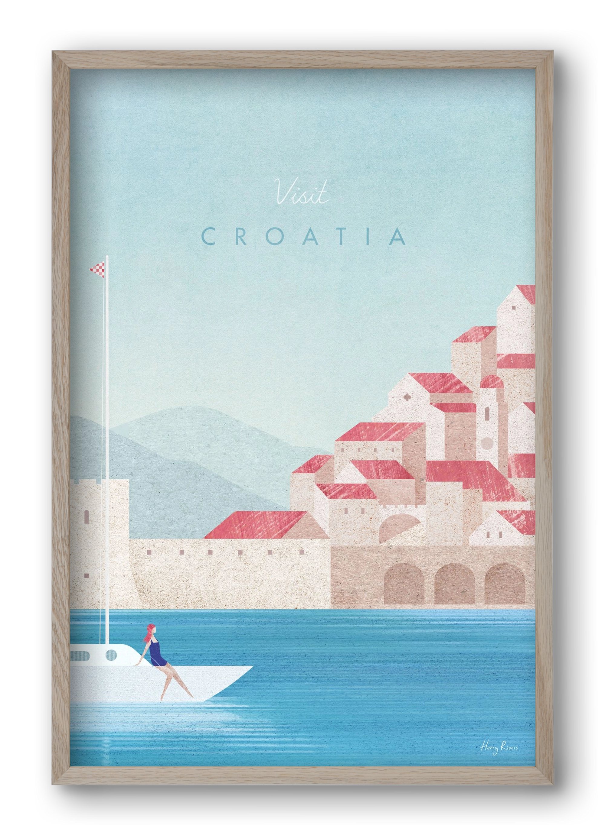 Croatia Travel Poster, 40x60 cm (40x60 cm), Tölgy keret