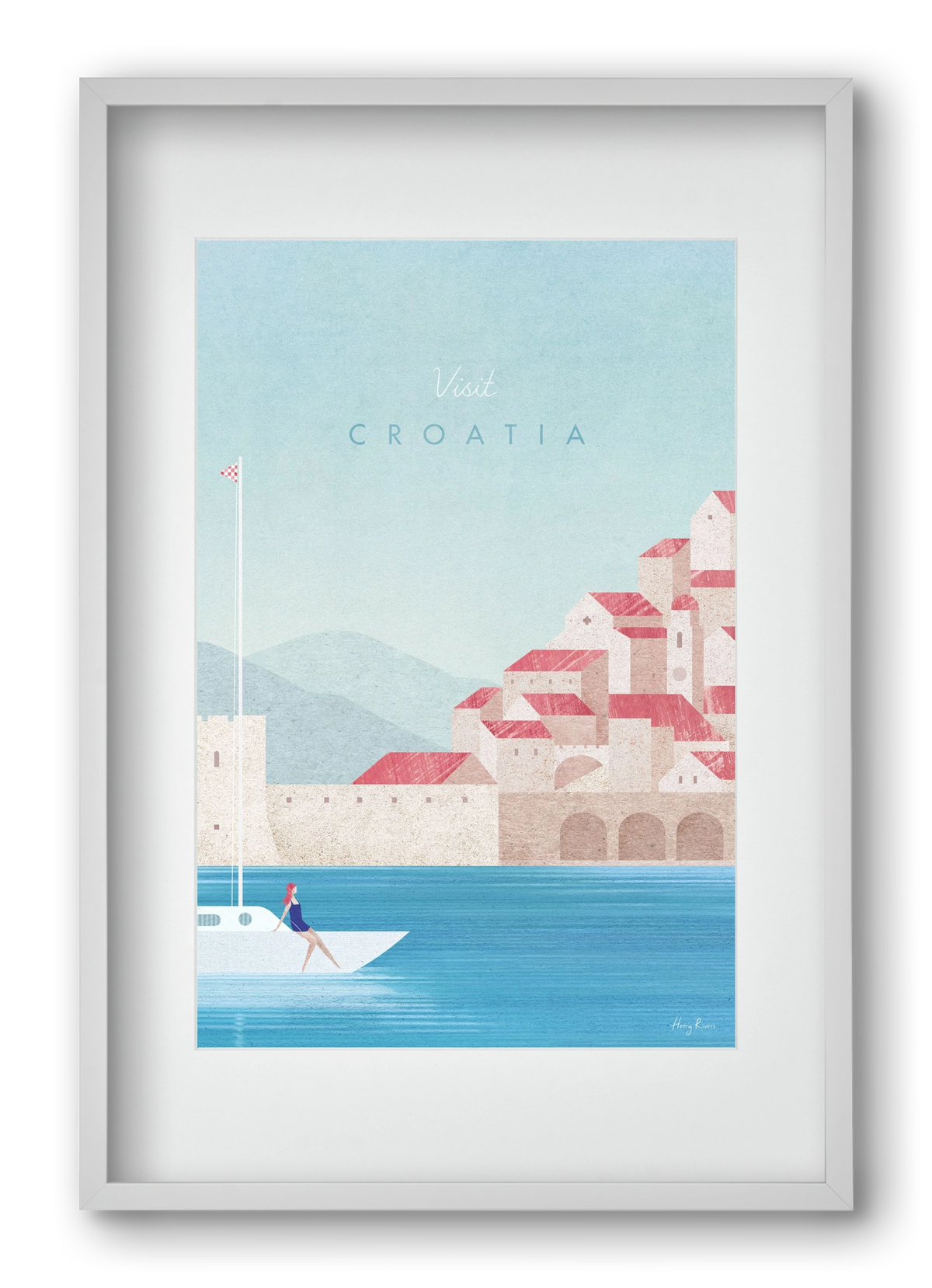 Croatia Travel Poster, 40x60 cm (30x45 cm), Fehér keret, paszpartuval