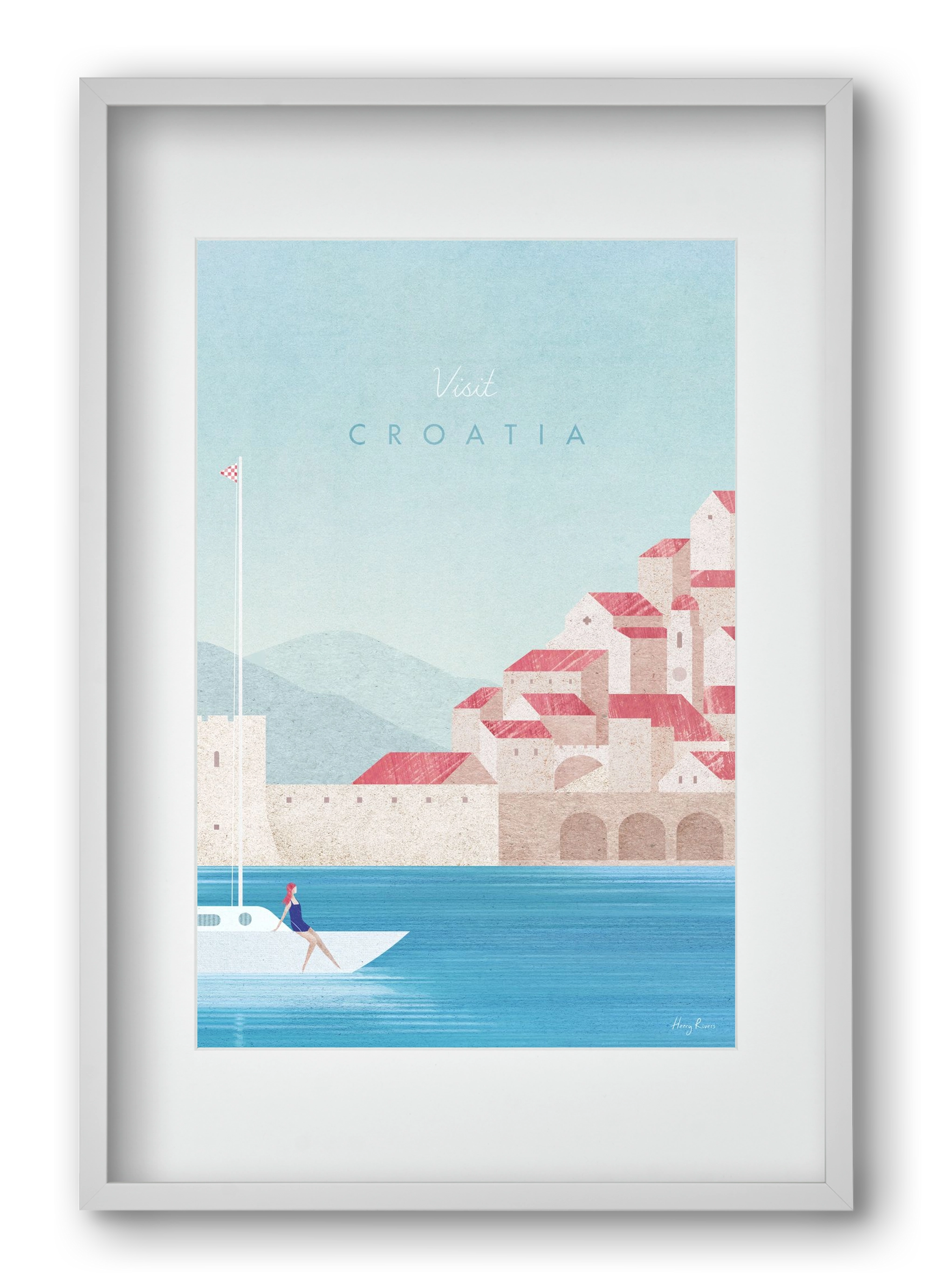 Croatia Travel Poster, 40x60 cm (30x45 cm), Fehér keret, paszpartuval