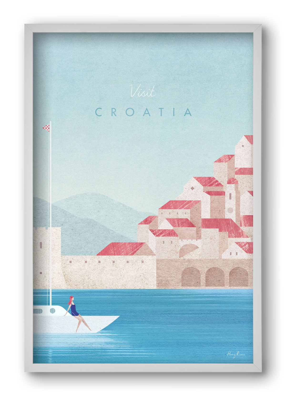 Croatia Travel Poster, 40x60 cm (40x60 cm), Fehér keret