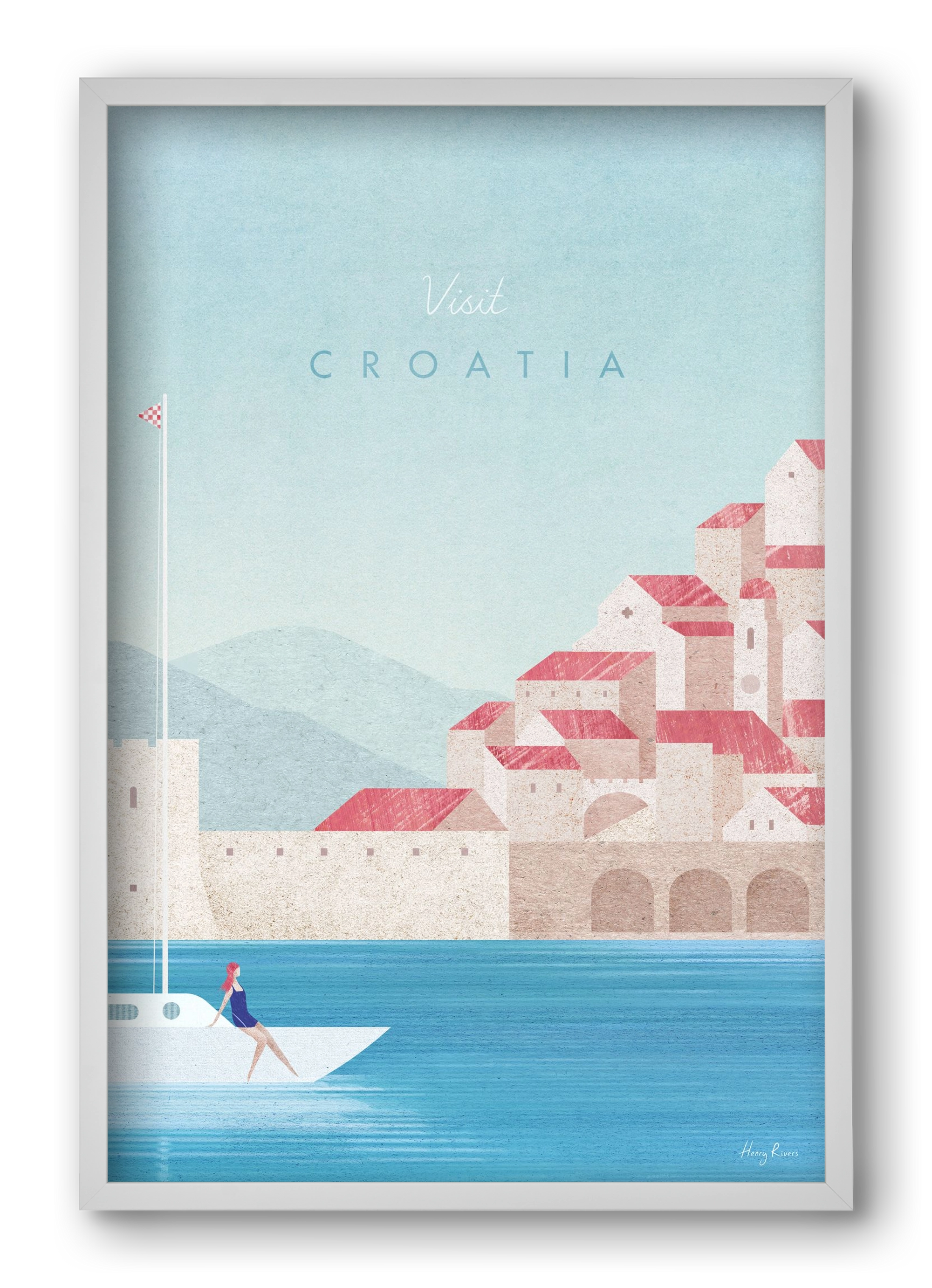 Croatia Travel Poster, 40x60 cm (40x60 cm), Fehér keret