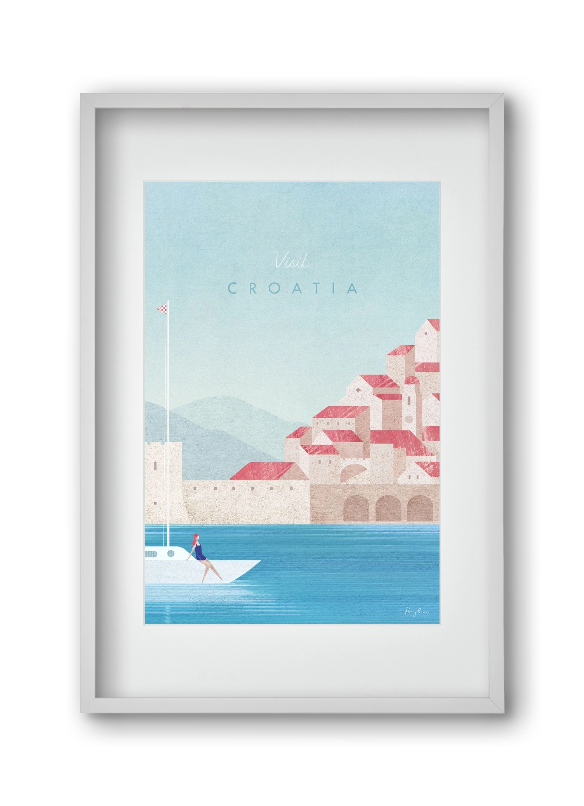 Croatia Travel Poster, 30x45 cm (20x30 cm), Fehér keret, paszpartuval