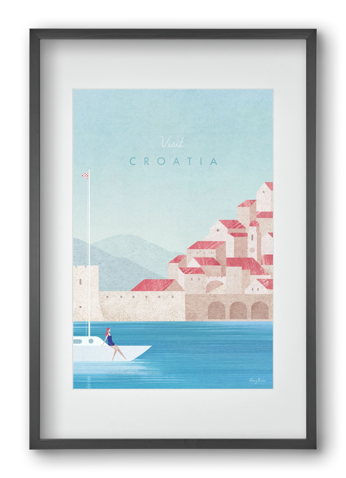 Croatia Travel Poster, 40x60 cm (30x45 cm), Fekete keret, paszpartuval