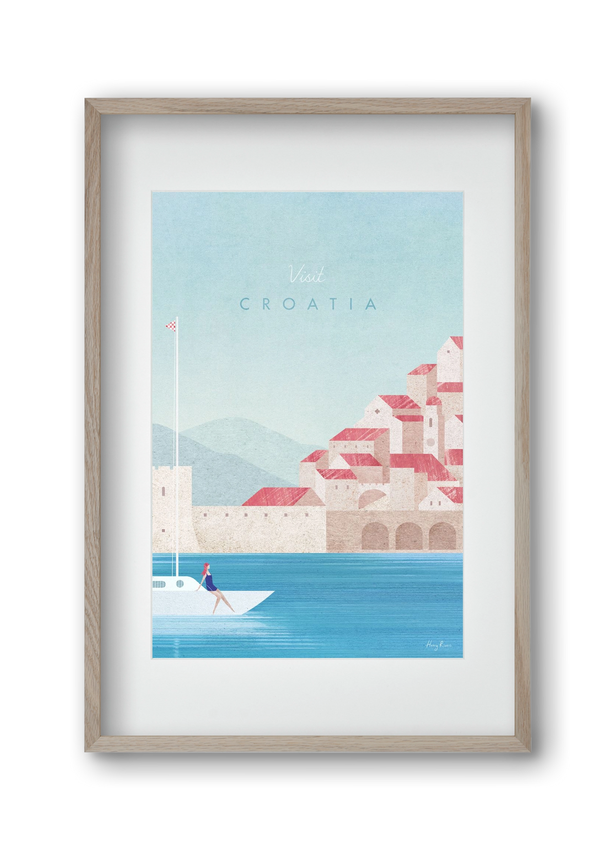 Croatia Travel Poster, 30x45 cm (20x30 cm), Tölgy keret, paszpartuval