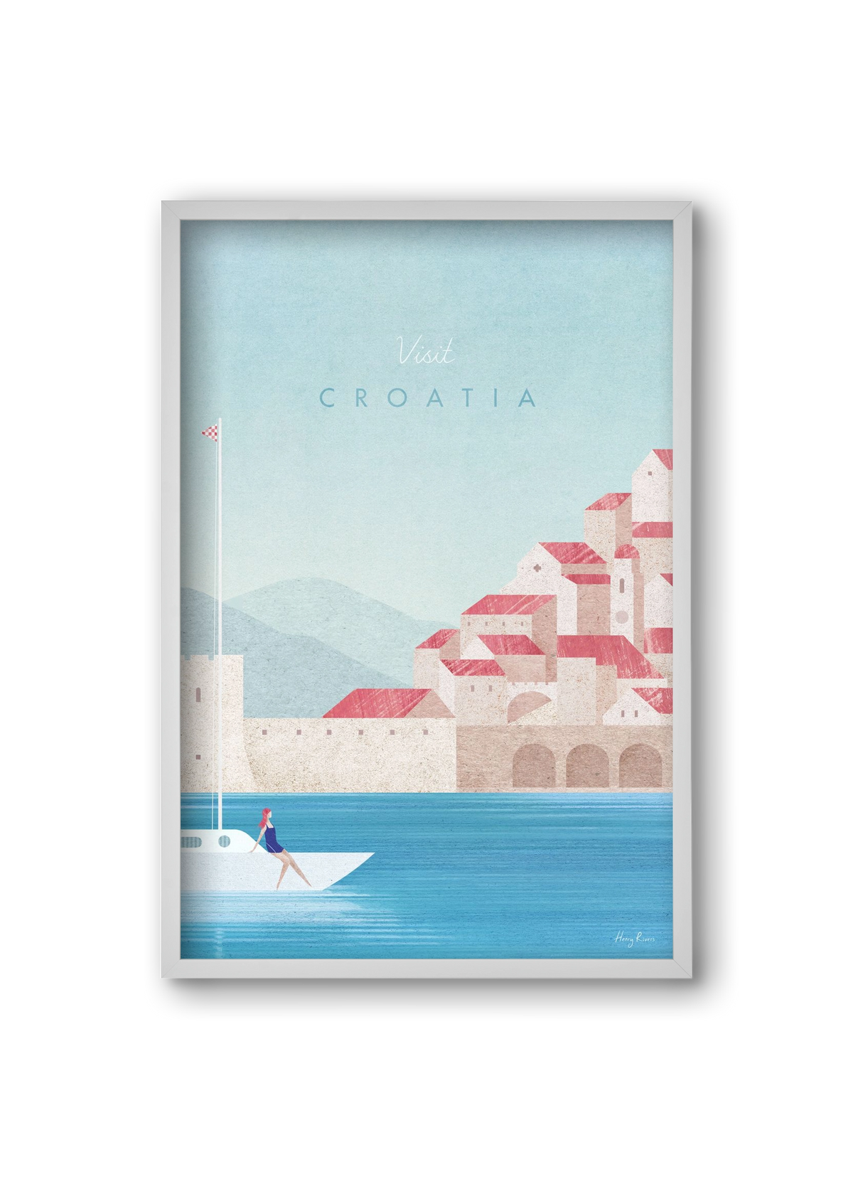 Croatia Travel Poster, 20x30 cm (20x30 cm), Fehér keret
