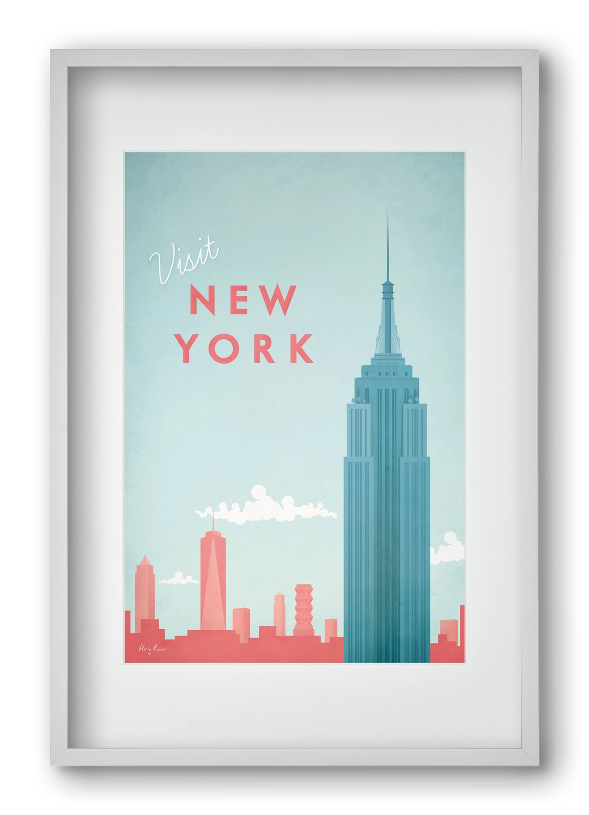 New York Travel Poster, 40x60 cm (30x45 cm), Fehér keret, paszpartuval
